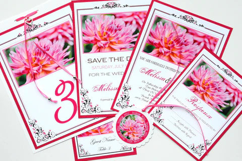 Pink Dahlia Wedding Stationary Design