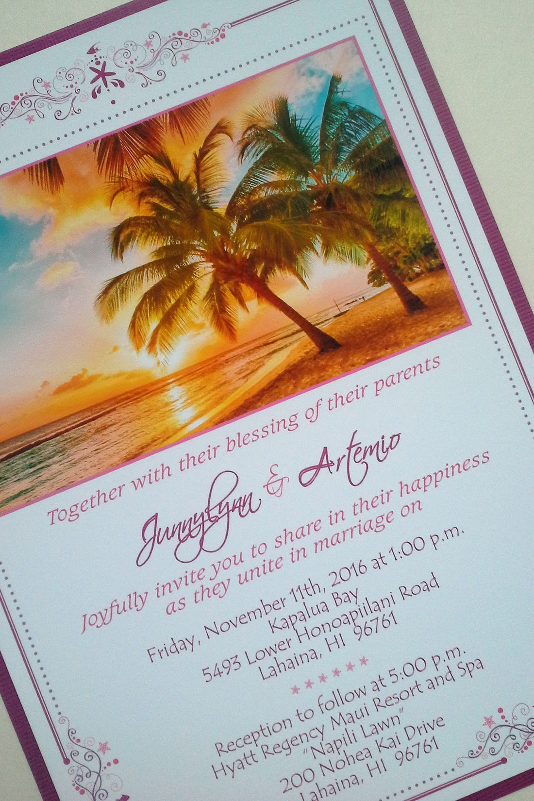 Hot Pink Sunset Beach Pocket Invitation