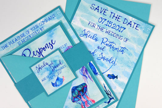 Set of 5 Watercolour Marine Animals Wedding Suites