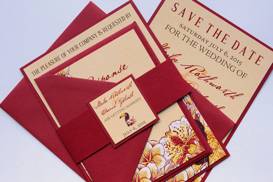 Flamingo, Toucan and Bird of Paradise Wedding Invitation Suites
