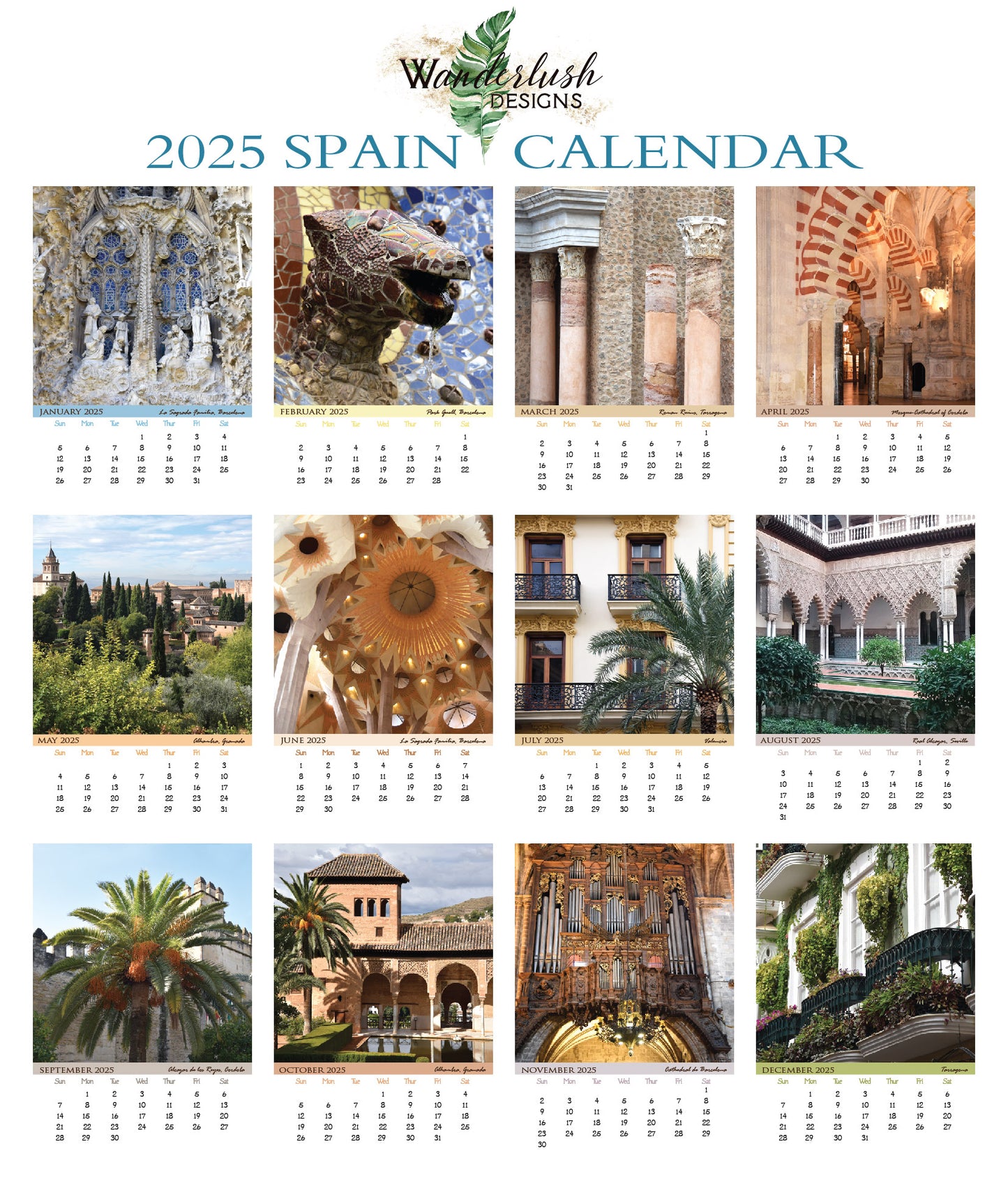 2025 Photo Calendar - Spain