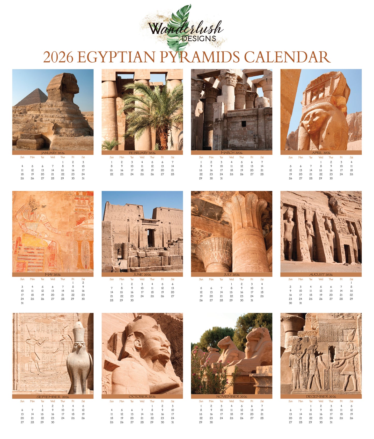 2026 Photo Calendar - Egyptian Pyramids