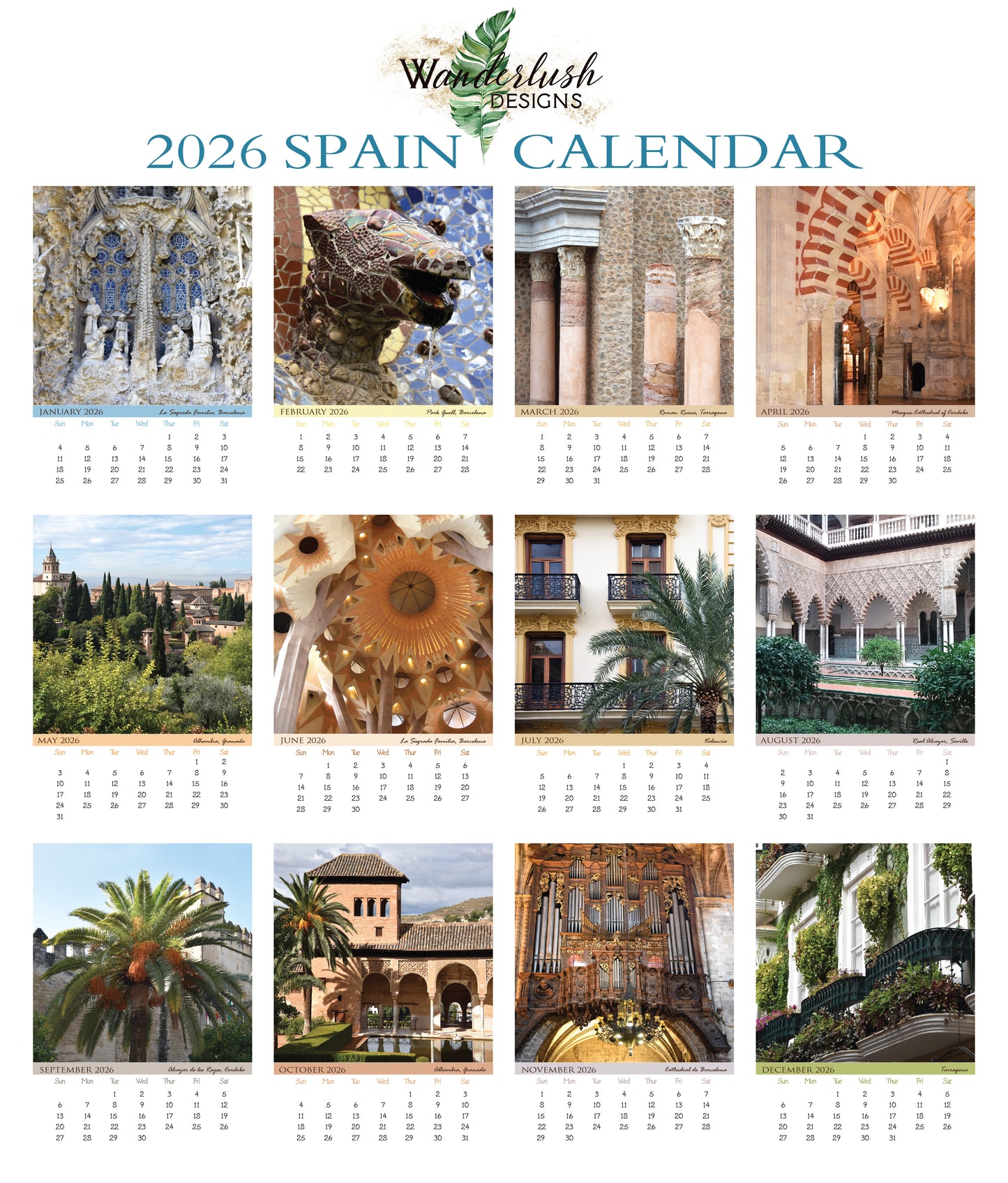 2026 Photo Calendar - Spain