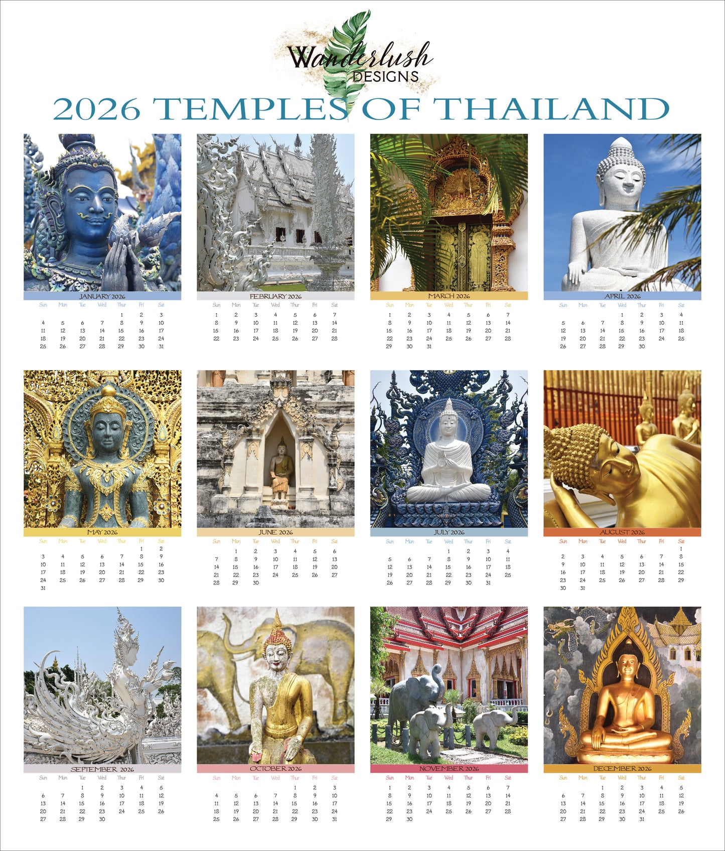 2026 Photo Calendar - Temples of Thailand