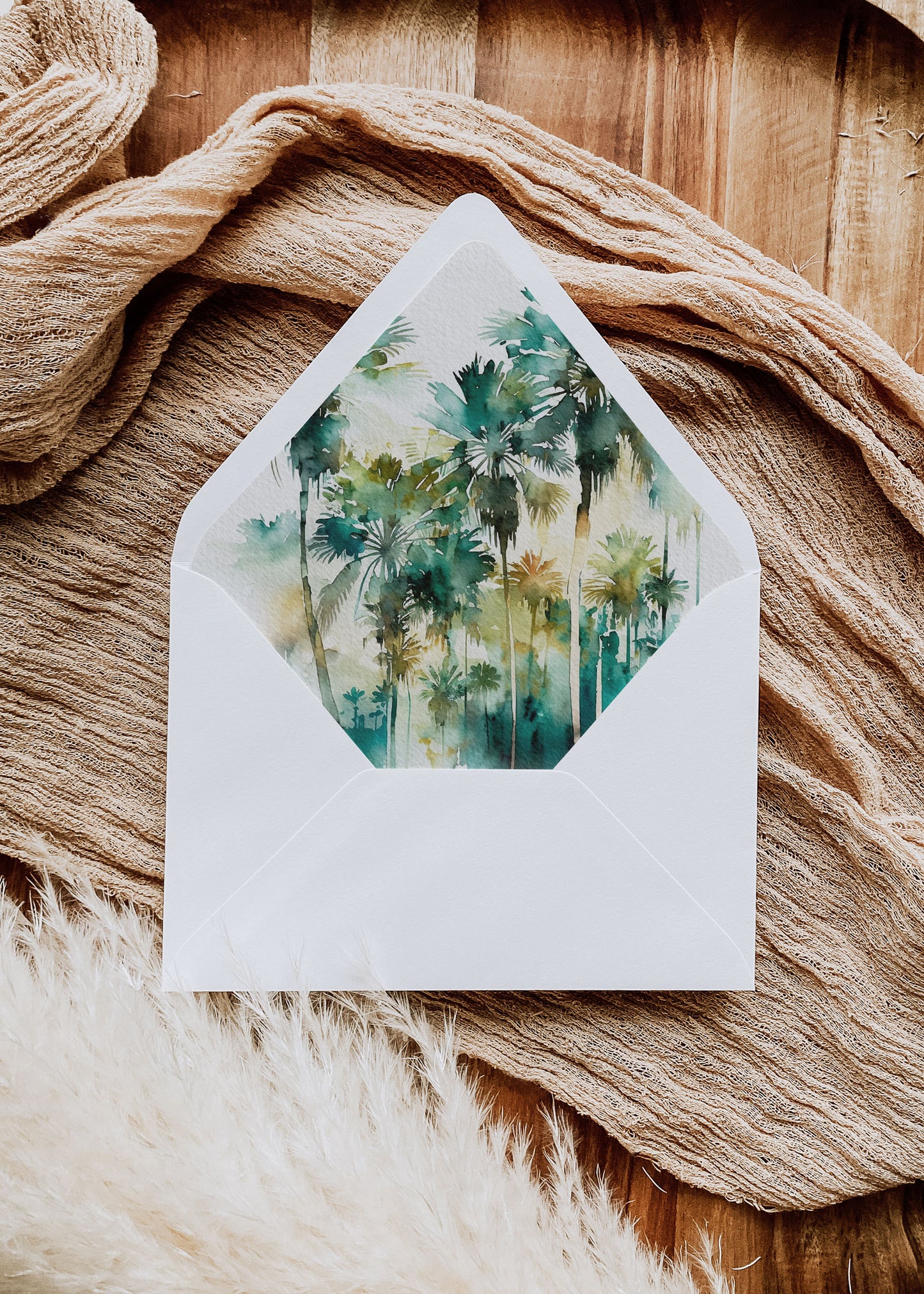 Digital "Instant Download" Beach Tropical Palm Tree Watercolour Destination Wedding A7 & A2 Euro Flap Envelope Liners - "Tropical Palm"