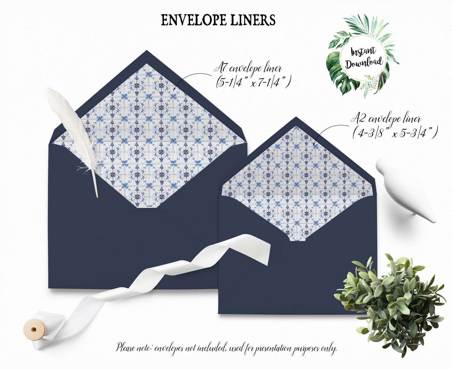 Digital "Instant Download" Mediterranean Greece Italy Portugal Destination Wedding A7 & A2 Euro Flap Envelope Liners 3 - "Santorini"