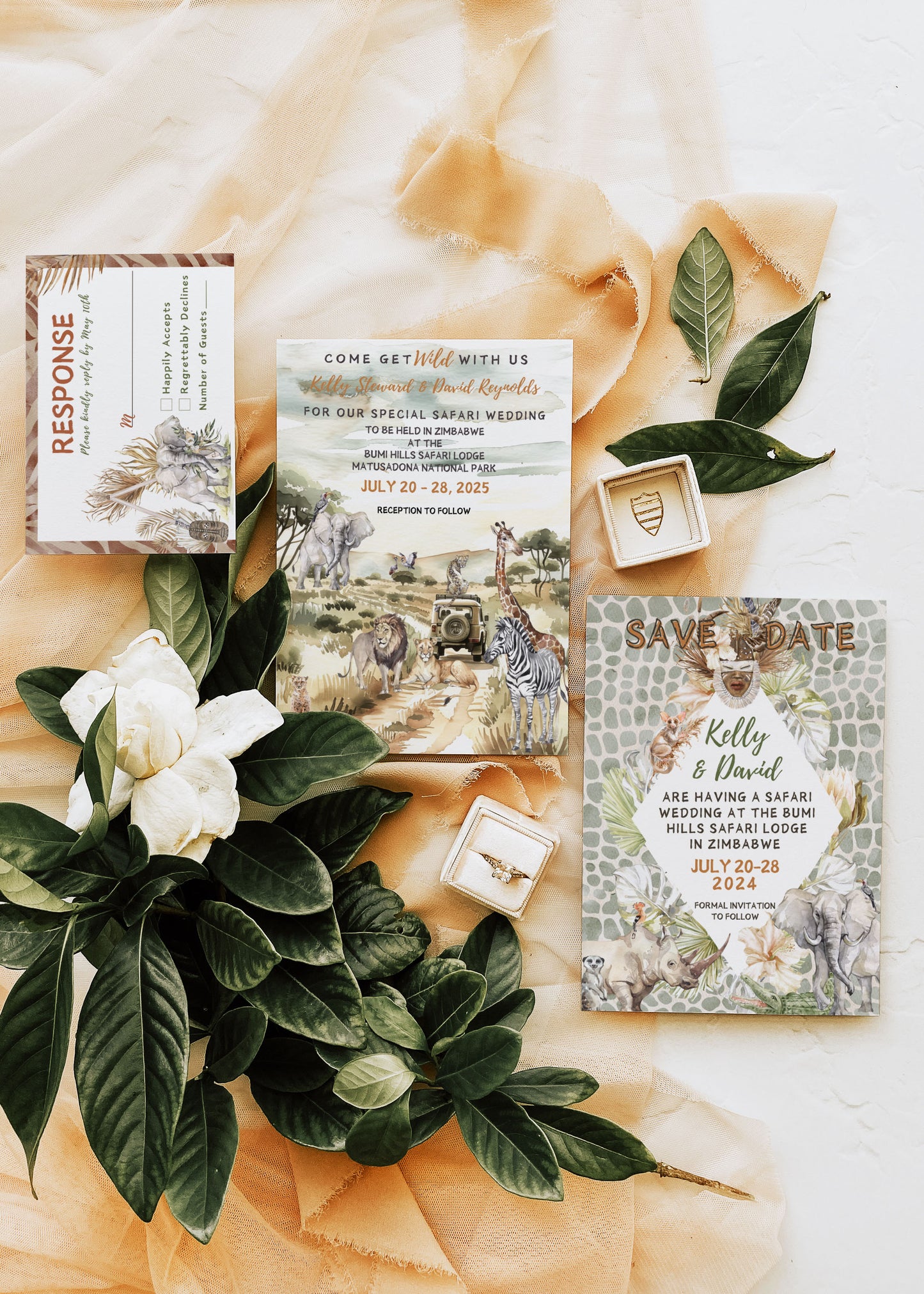 African Safari Savanna Wild Animal Tropical Palm Tree Watercolour Destination Wedding Table Number 5x7" Instant Download - "African Safari"