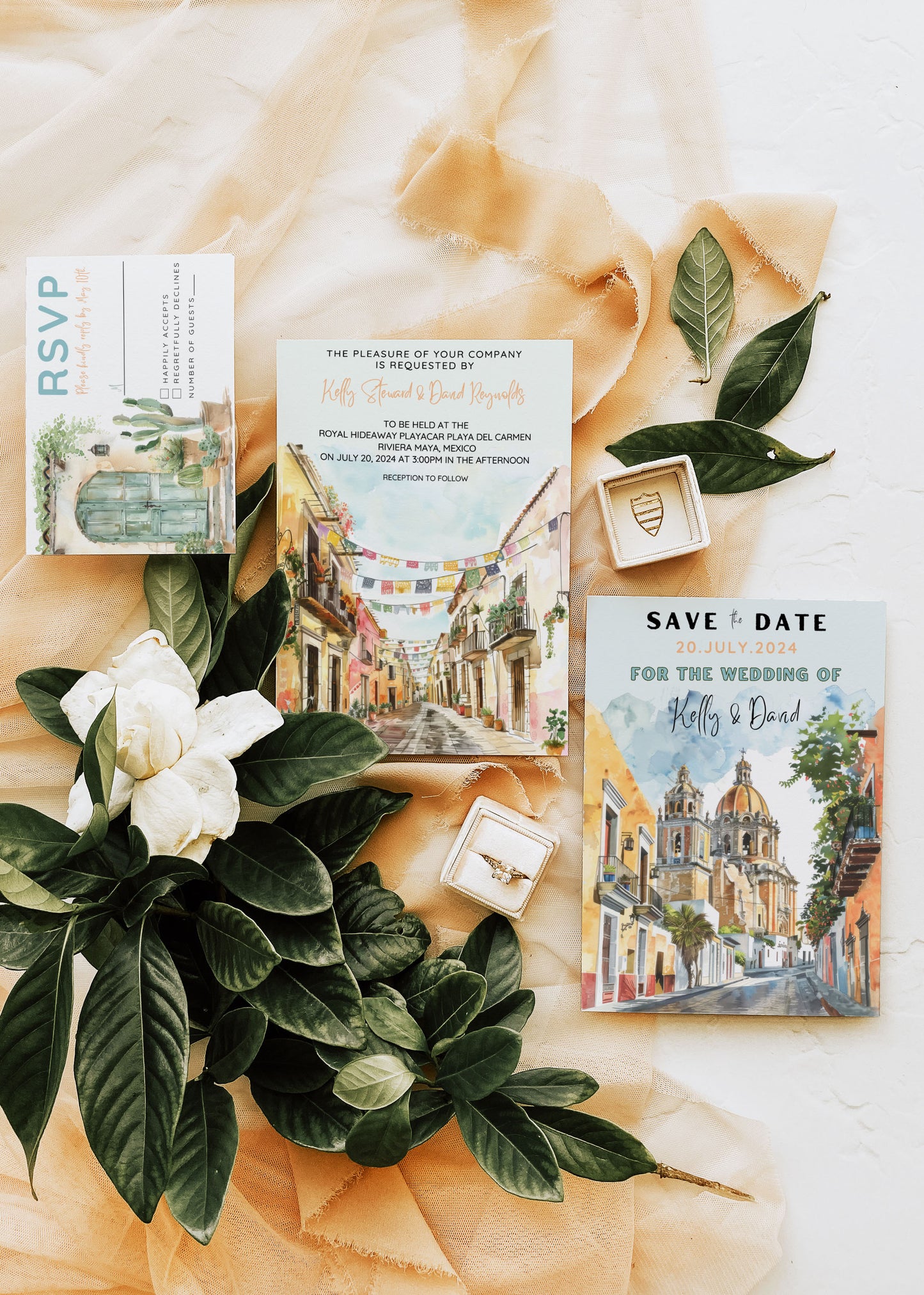 Mexico Beach Tropical Palm Tree Cactus Temple Church Watercolour Destination Wedding Table Number 5x7" Instant Download - "Mexico"