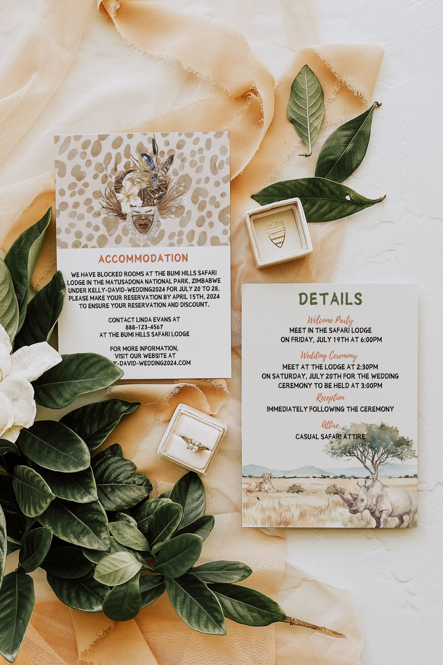 African Safari Savanna Wild Animal Tropical Palm Tree Watercolour Destination Wedding Table Number 5x7" Instant Download - "African Safari"