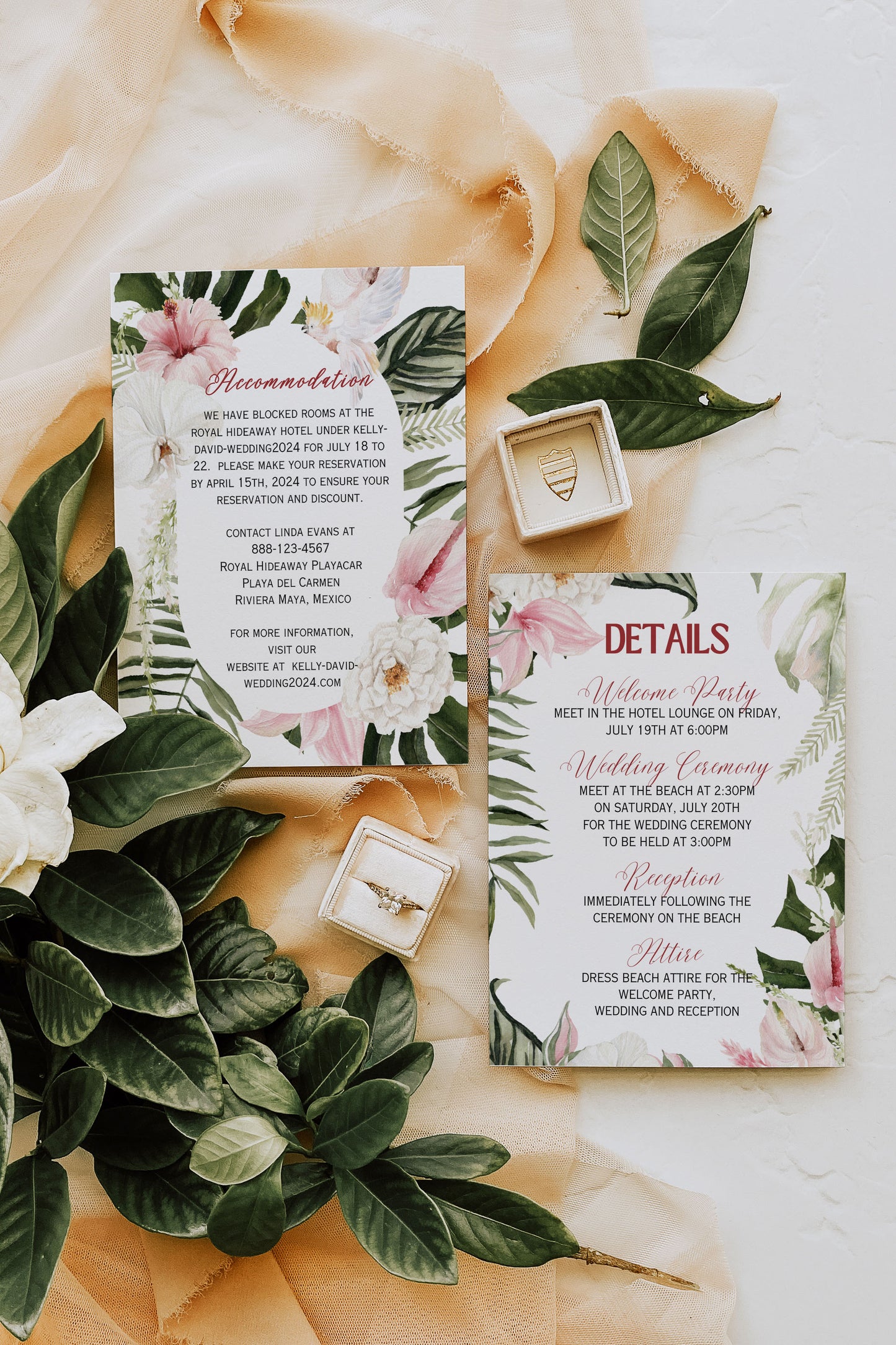 Beach Tropical Hibiscus Monstera Orchid Cockatoo Hawaii Mexico Watercolour Destination Wedding Menu 5x7" Instant Download - "Monstera"