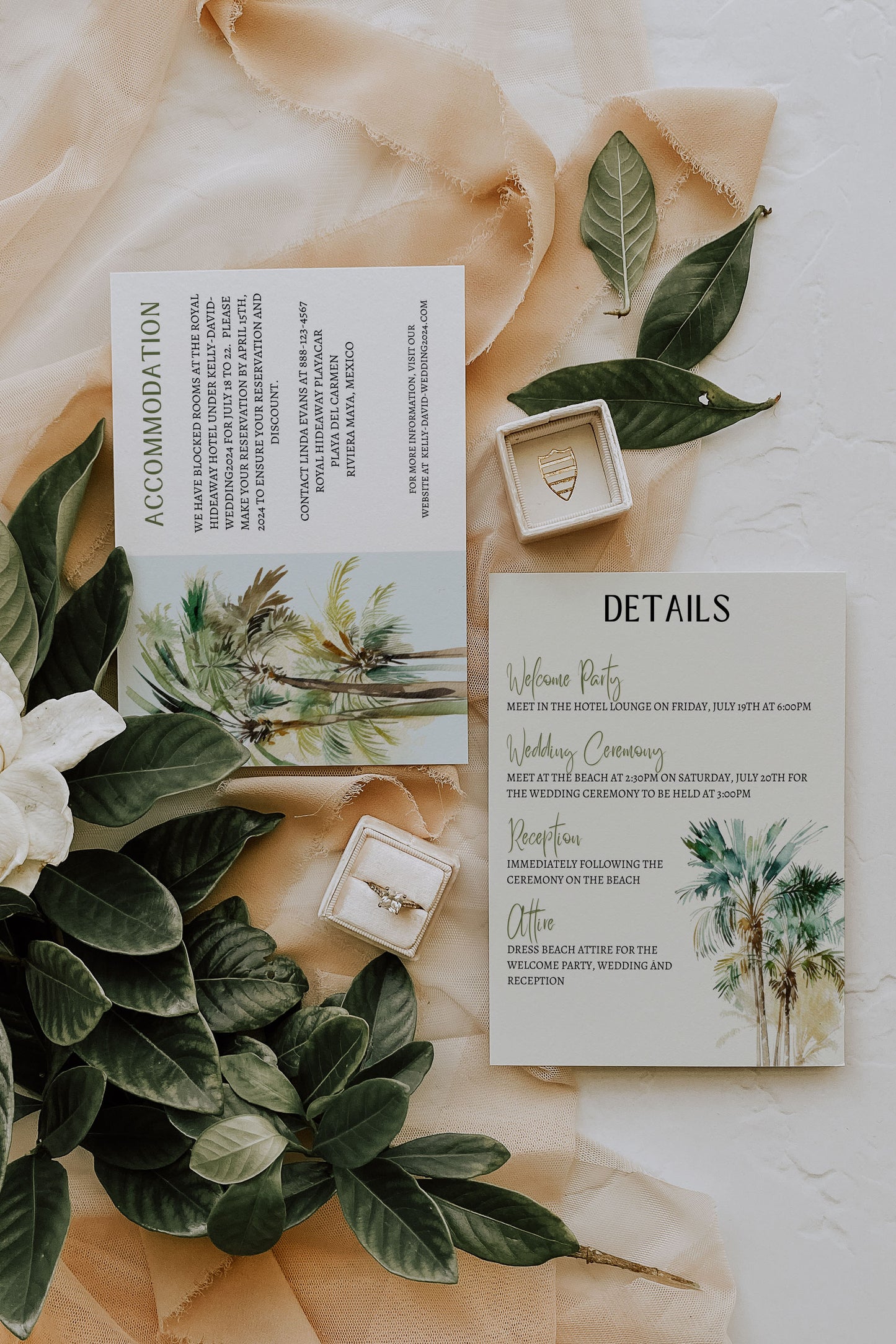 Beach Tropical Palm Trees Watercolour Destination Wedding Invitation and RSVP Suite Instant Download - "PALM TREES"