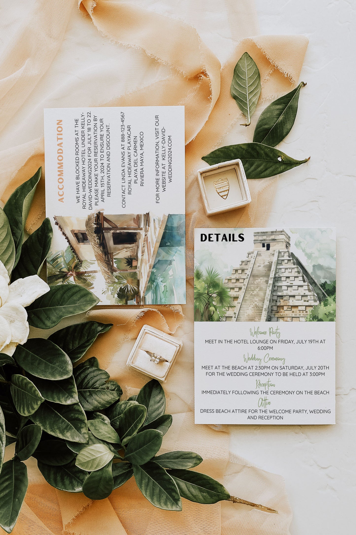 Mexico Beach Tropical Palm Tree Cactus Temple Church Watercolour Destination Wedding Table Number 5x7" Instant Download - "Mexico"
