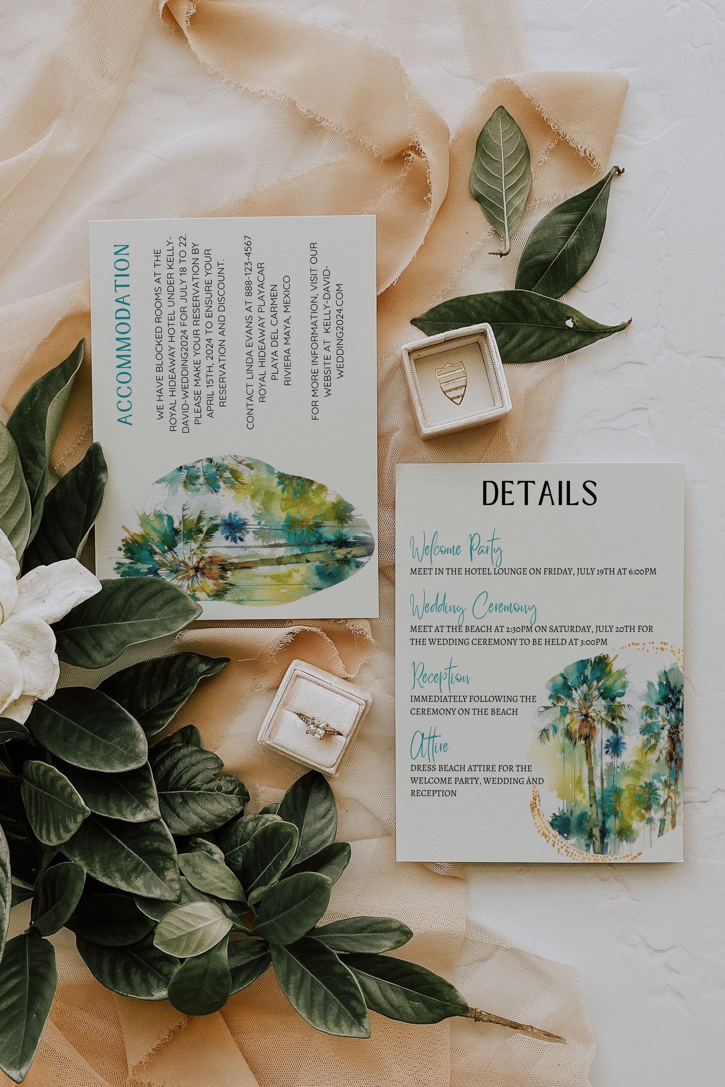Beach Tropical Palm Tree Jungle Watercolour Destination Wedding Invitation and RSVP Suite Instant Download - "Tropical Palm"