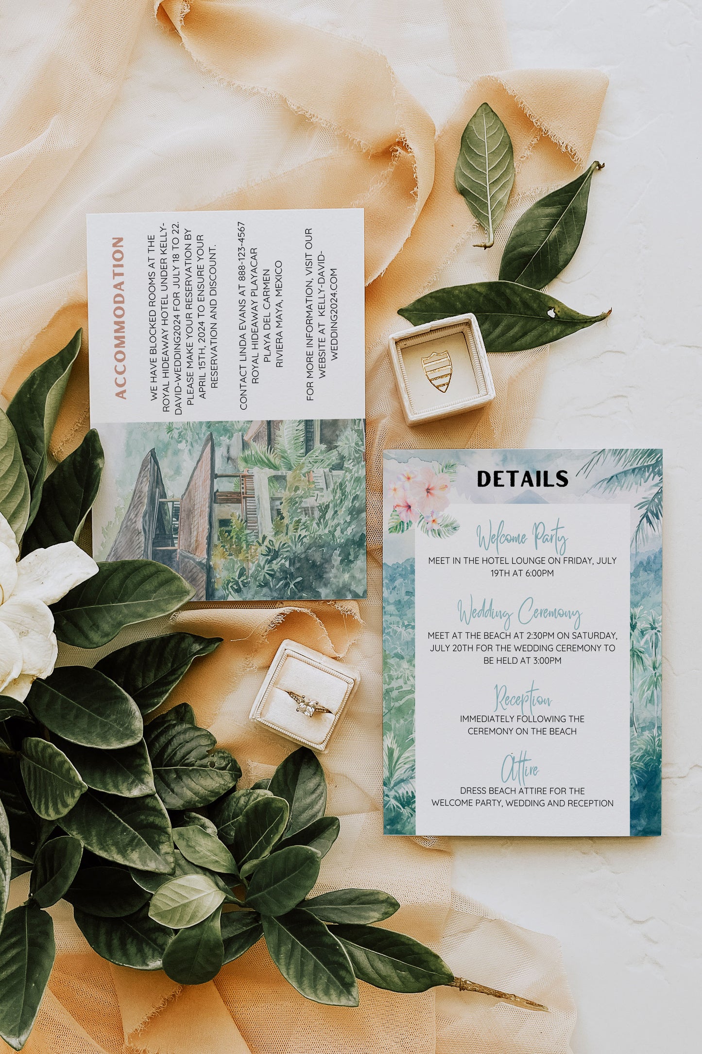 Bali Beach Tropical Palm Tree Jungle Temples Buddha Watercolour Destination Wedding Invitation and RSVP Suite Instant Download - "Bali"
