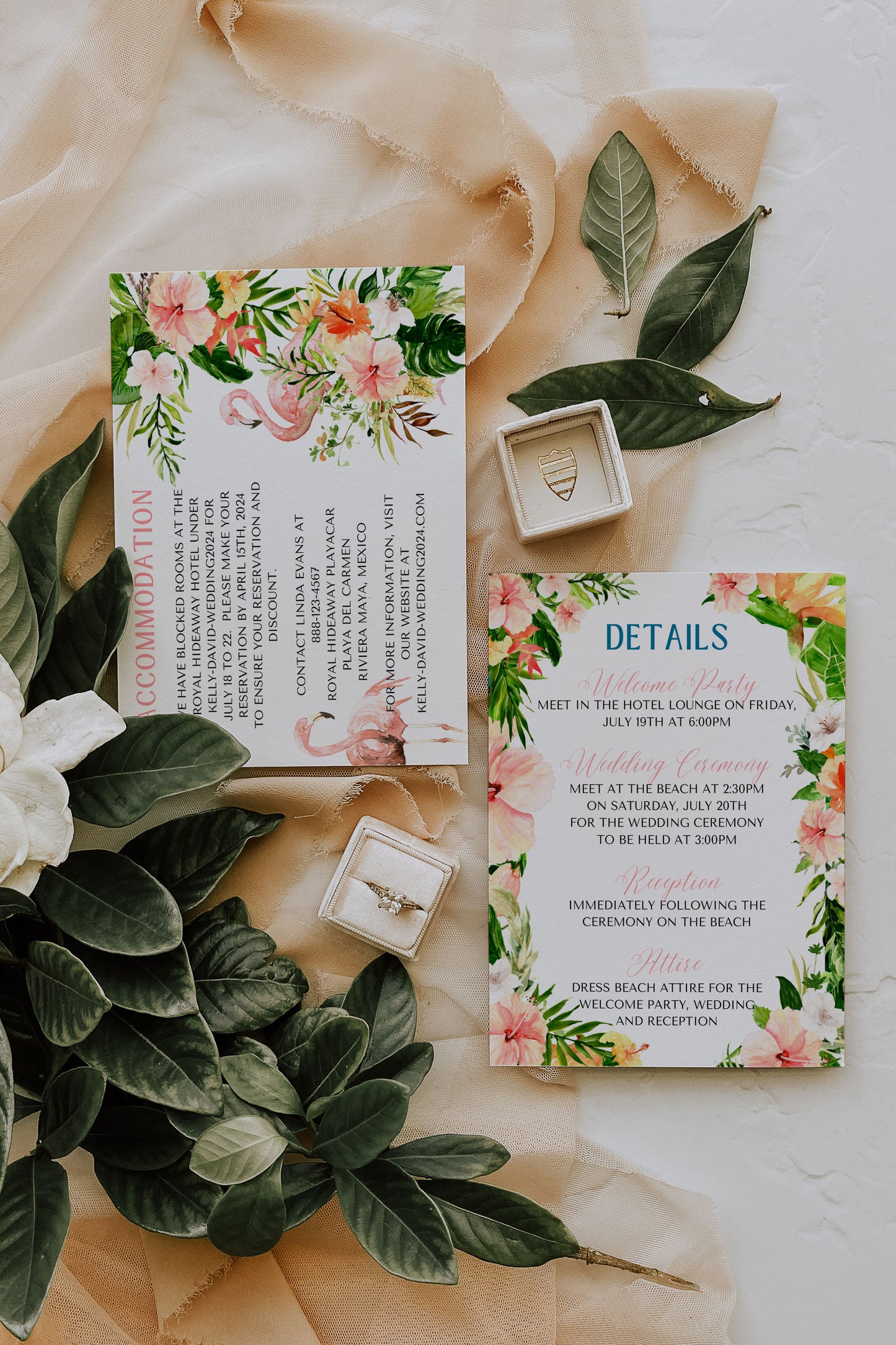 Beach Tropical Flamingo Hibiscus Frangipani Watercolour Destination Wedding Thank You Card 5.5x4.25" Instant Download - "Tropical Flamingo"