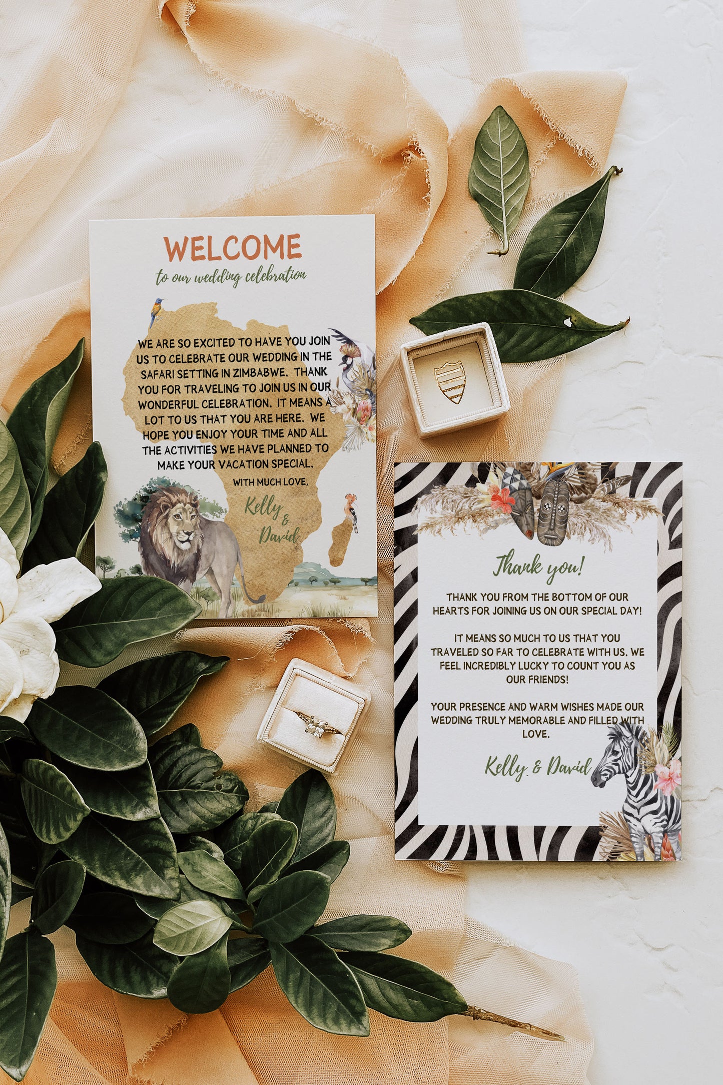 African Safari Savanna Wild Animal Tropical Palm Tree Watercolour Destination Wedding Table Number 5x7" Instant Download - "African Safari"