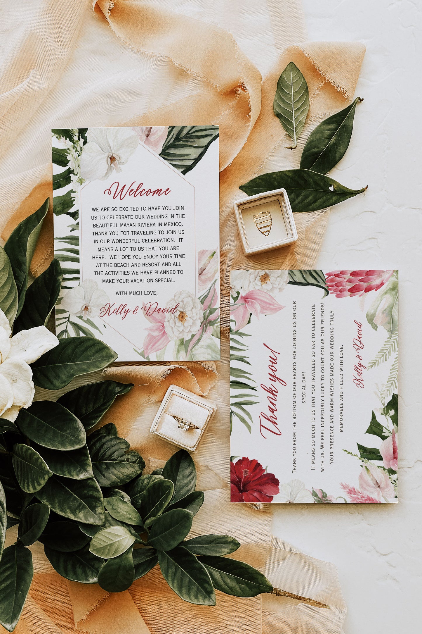 Beach Tropical Hibiscus Monstera Orchid Cockatoo Hawaii Mexico Watercolour Destination Wedding Menu 5x7" Instant Download - "Monstera"