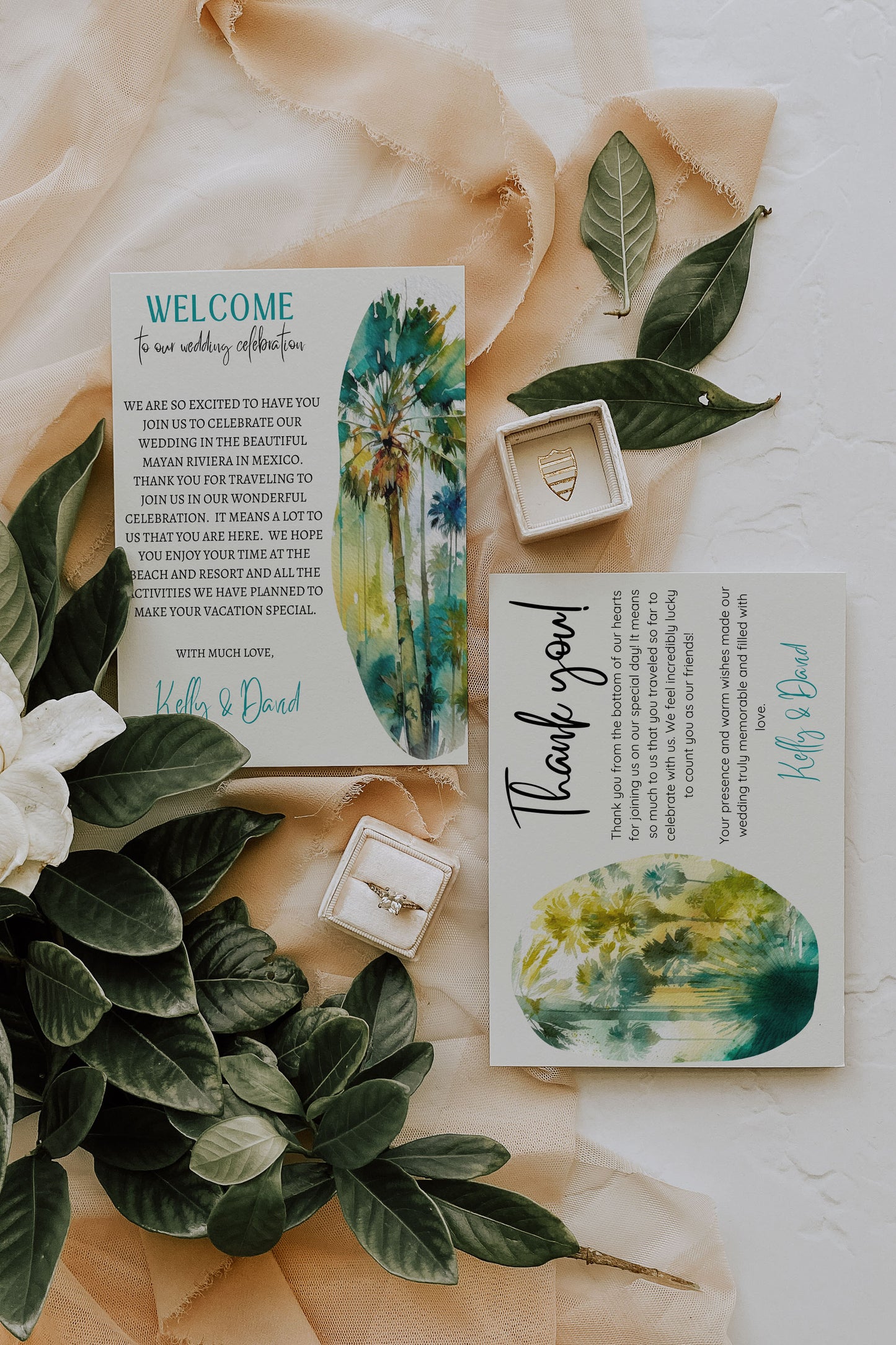 Beach Tropical Palm Tree Jungle Watercolour Destination Wedding Invitation and RSVP Suite Instant Download - "Tropical Palm"