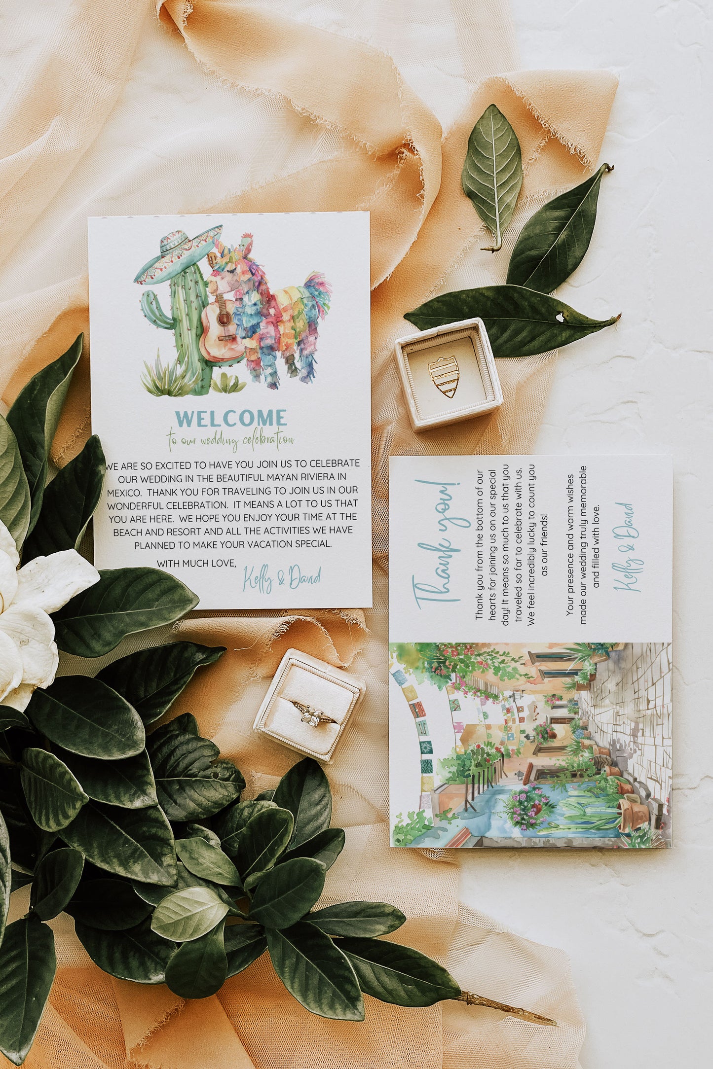 Mexico Beach Tropical Palm Tree Cactus Temple Church Watercolour Destination Wedding Table Number 5x7" Instant Download - "Mexico"