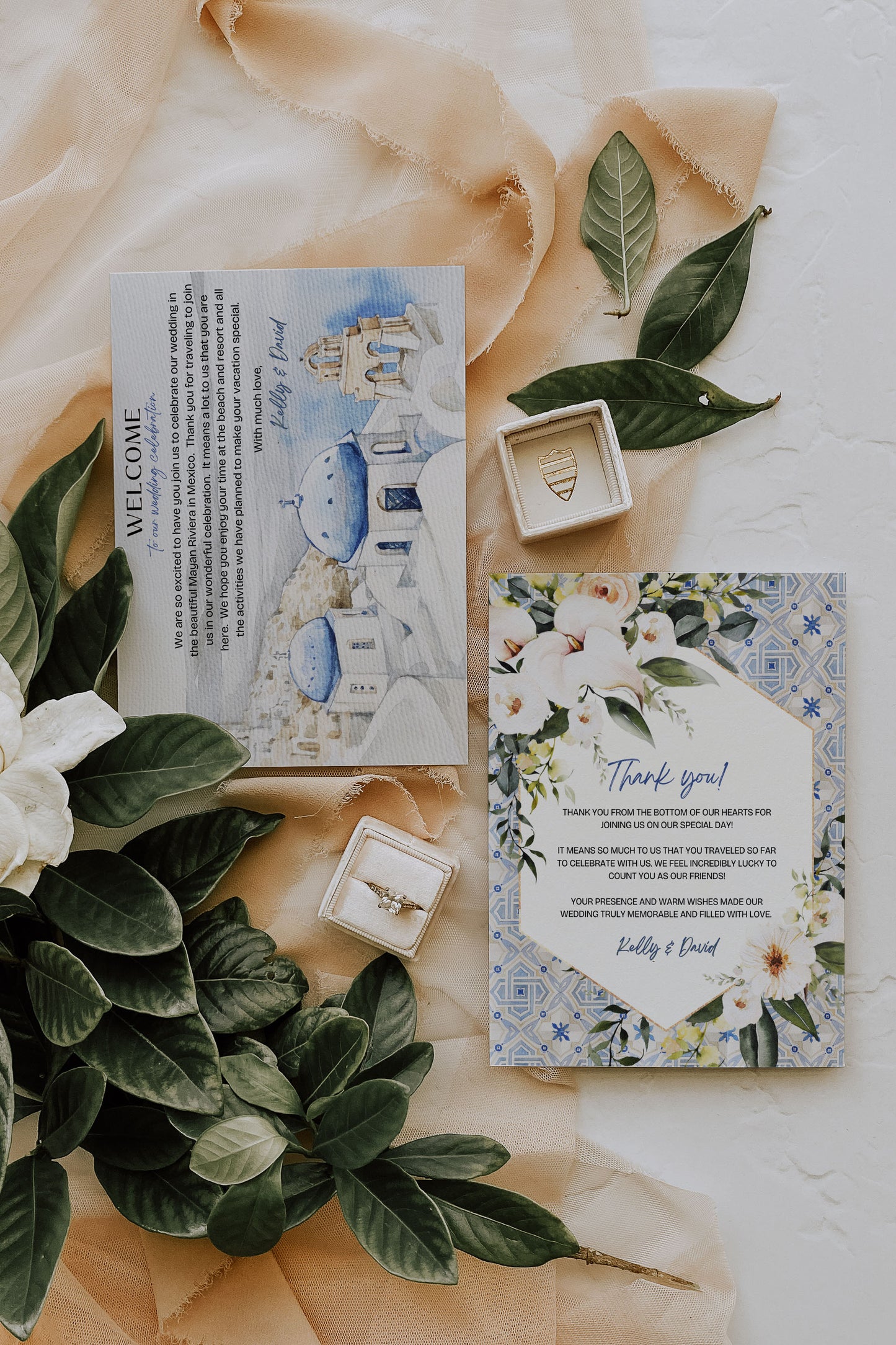 Mediterranean Greece Italy Portugal Watercolour Destination Wedding Thank You Card 5.5x4.25" Folded Instant Download - "Santorini"