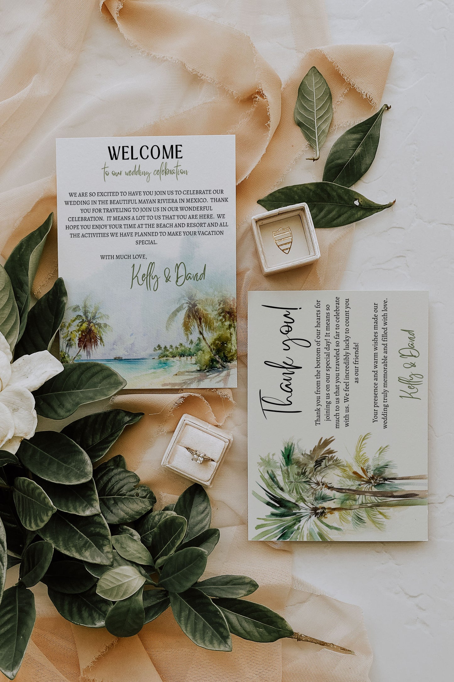 Beach Tropical Palm Trees Watercolour Destination Wedding Invitation and RSVP Suite Instant Download - "PALM TREES"
