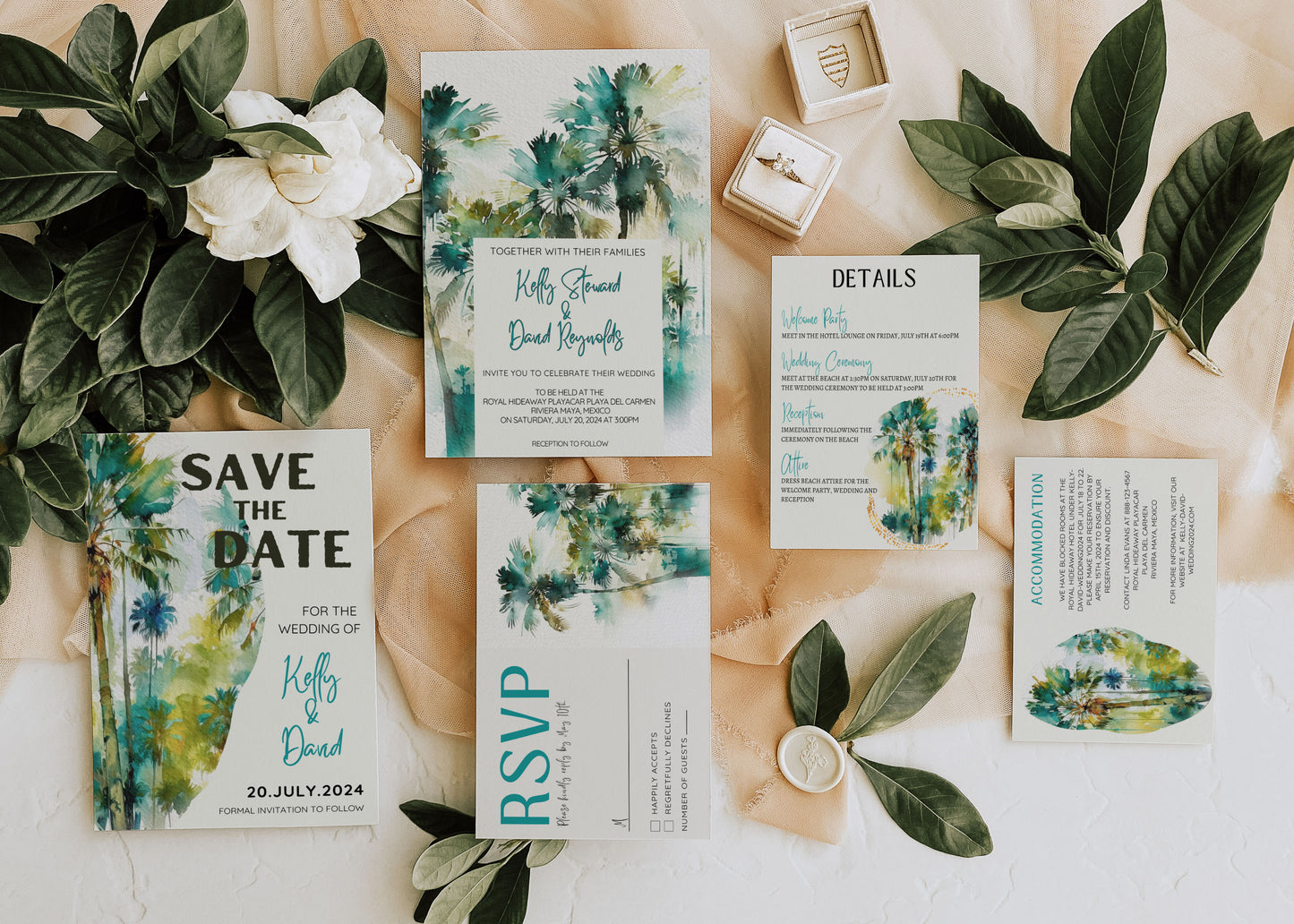 Beach Tropical Palm Tree Jungle Watercolour Destination Wedding Thank You Card 5.5x4.25" Instant Download - "Tropical Palm"