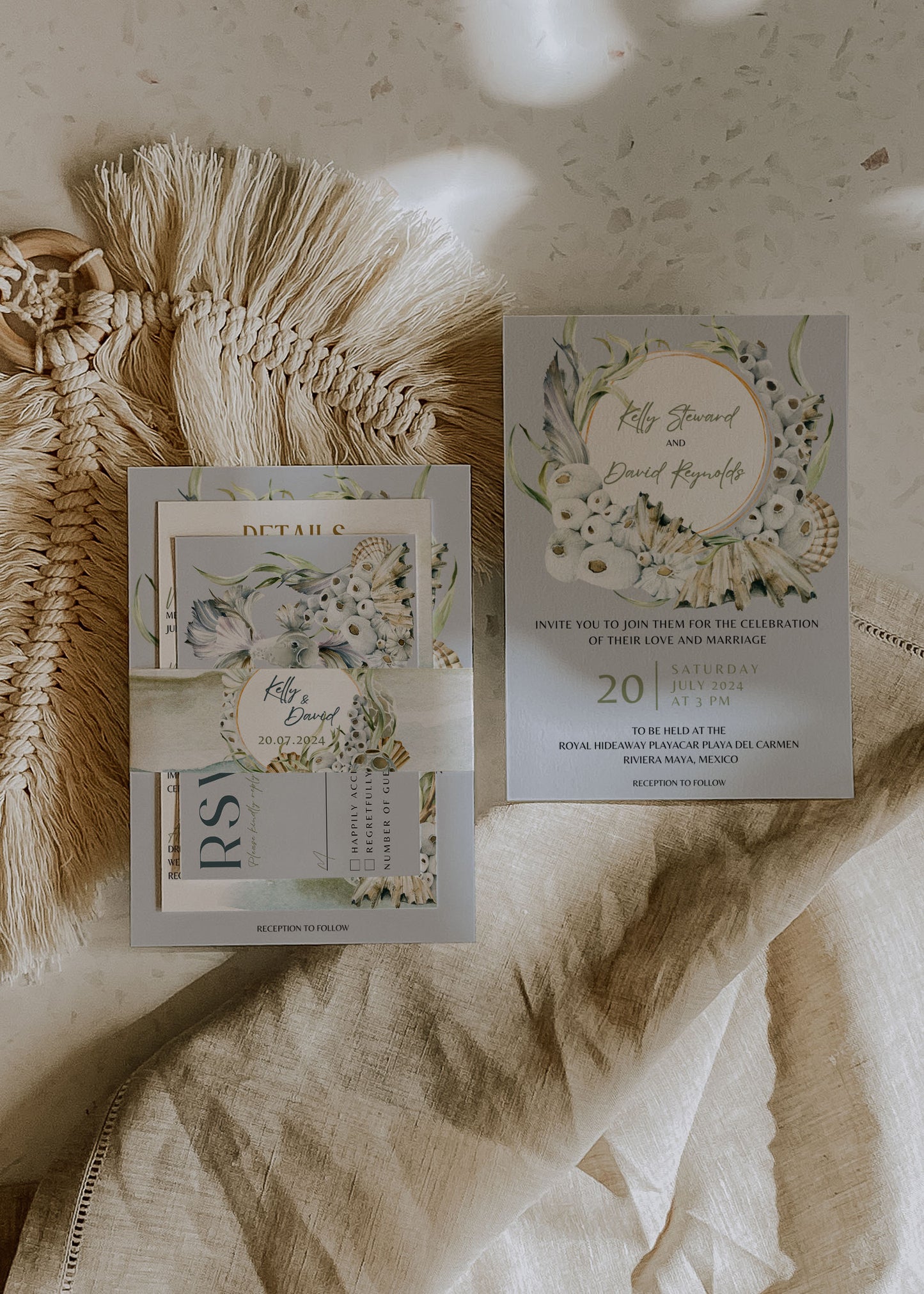 Beach Tropical Sea Shell Coastal Underwater Watercolour Destination Wedding Details Insert 4.25x5.5" Instant Download - "Siamese Fish"