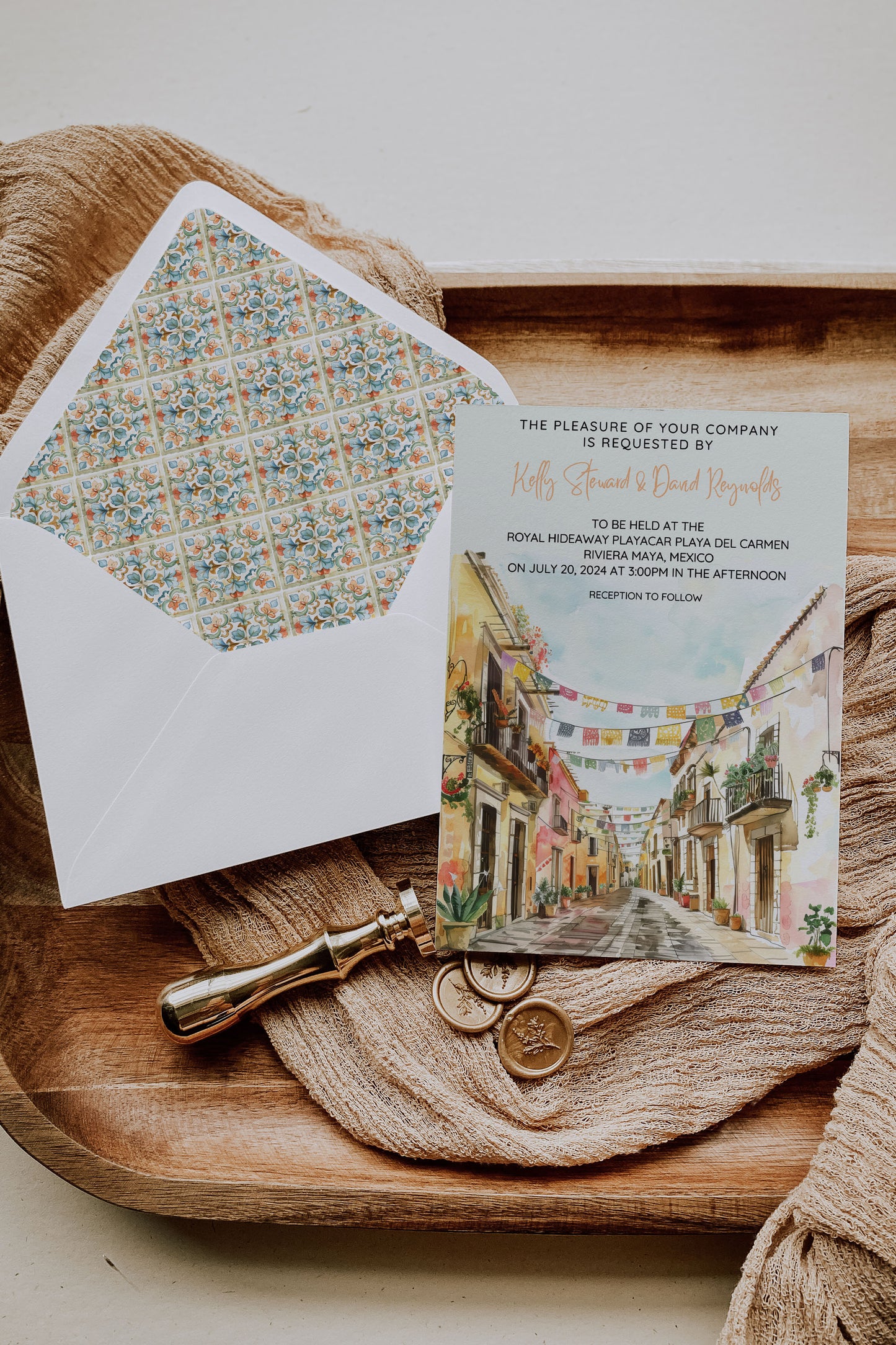 Mexico Beach Tropical Palm Tree Cactus Temple Church Watercolor A2 & A7 Euro Flap Envelope Liners Digital "Instant Download" -"Mexico"