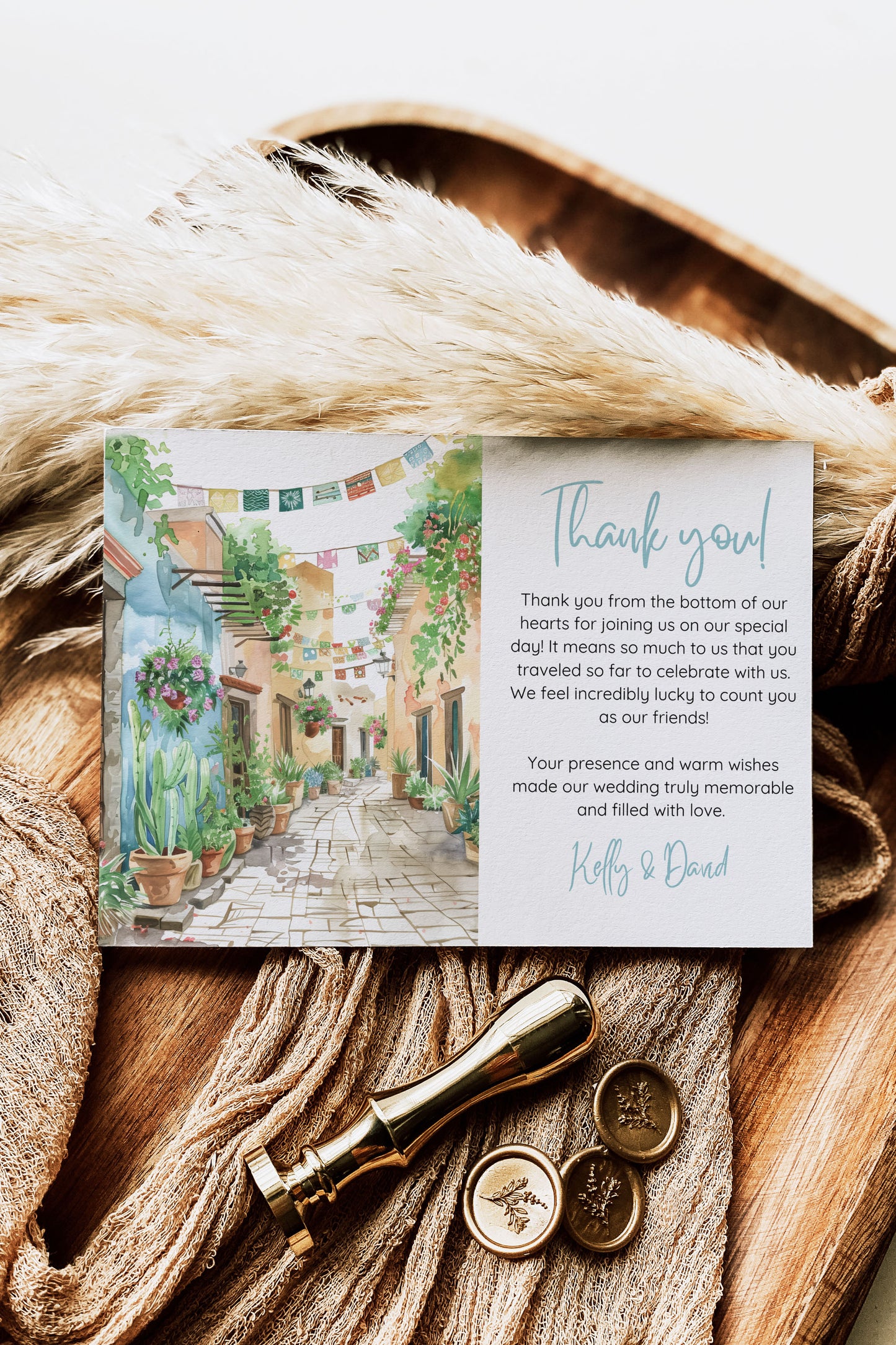 Mexico Beach Tropical Palm Tree Cactus Temple Church Watercolour Destination Wedding Invitation and RSVP Suite Instant Download - "Mexico"