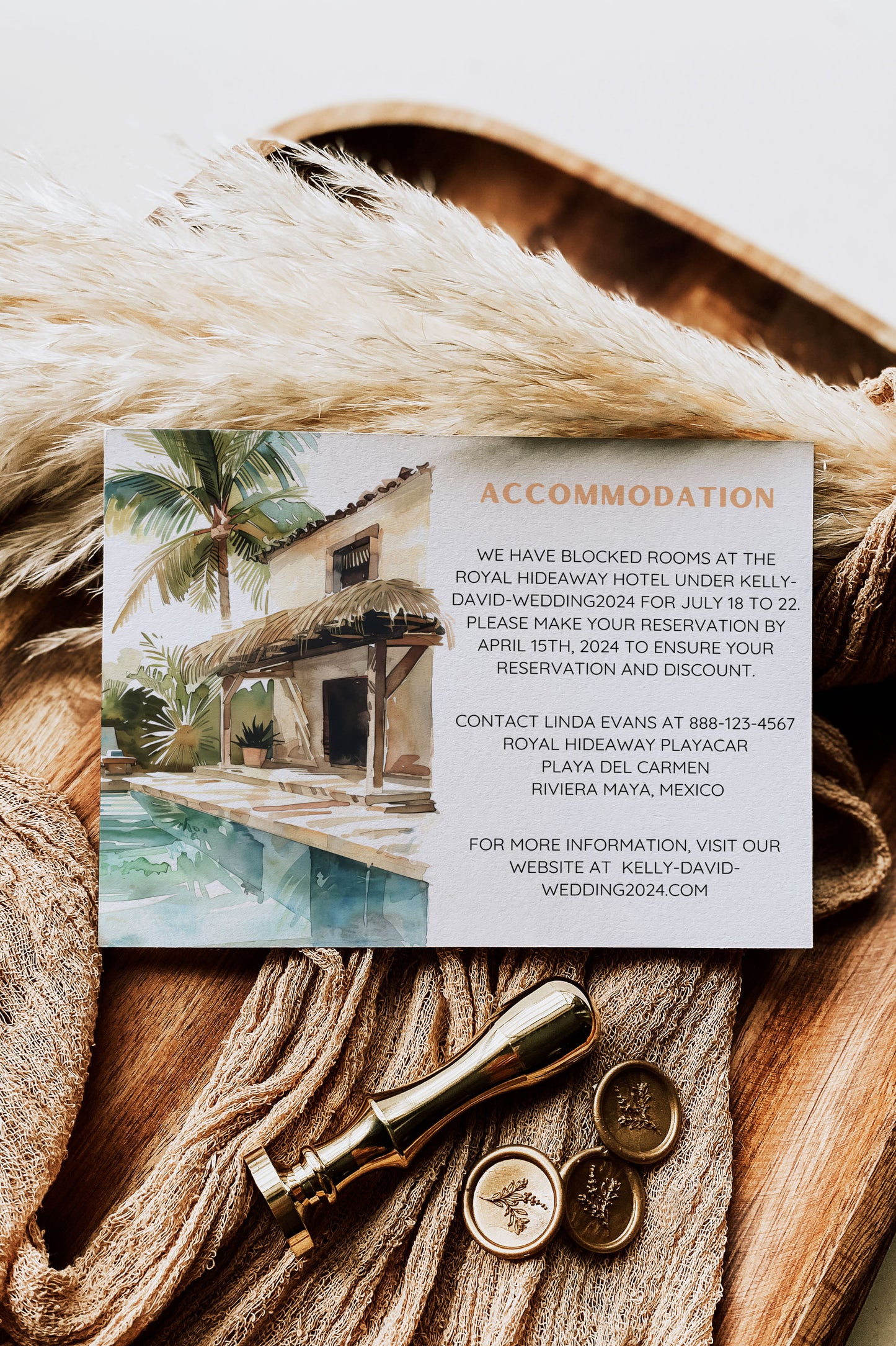 Mexico Beach Tropical Palm Tree Cactus Temple Church Watercolour Destination Wedding Accommodation 4.25x5.5" Instant Download - "Mexico"
