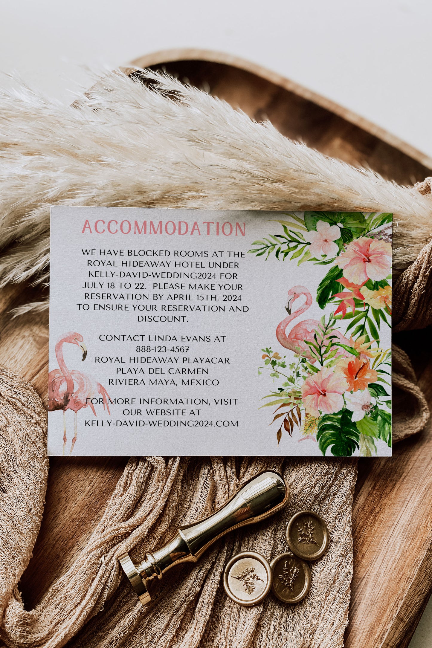 Beach Tropical Flamingo Hibiscus Frangipani Watercolour Destination Wedding Thank You Card 5.5x4.25" Instant Download - "Tropical Flamingo"