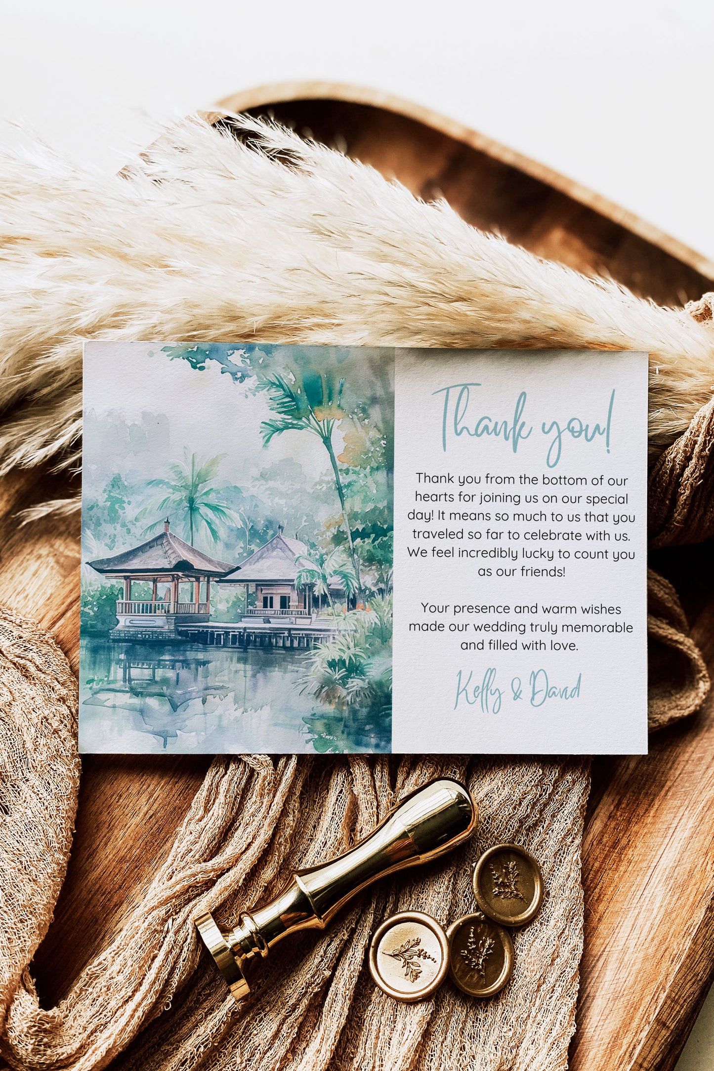 Bali Beach Tropical Palm Tree Jungle Temples Buddha Watercolour Destination Wedding Welcome Insert 4.25x5.5" Instant Download - "Bali"