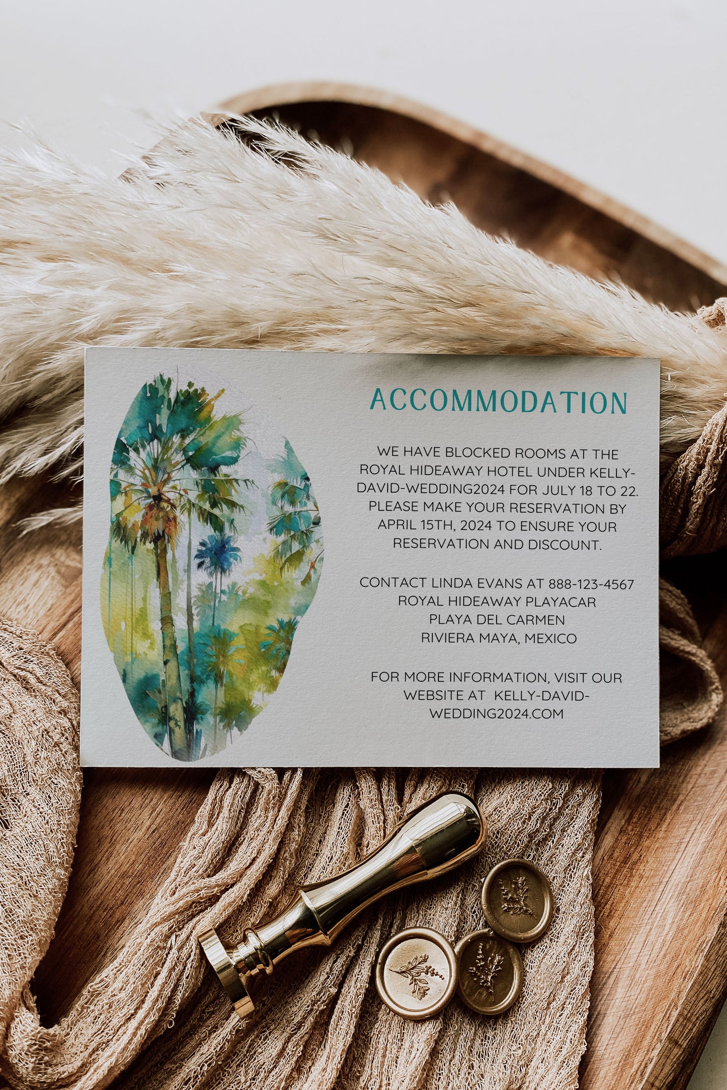 Beach Tropical Palm Tree Jungle Watercolour Destination Wedding Thank You Card 5.5x4.25" Instant Download - "Tropical Palm"