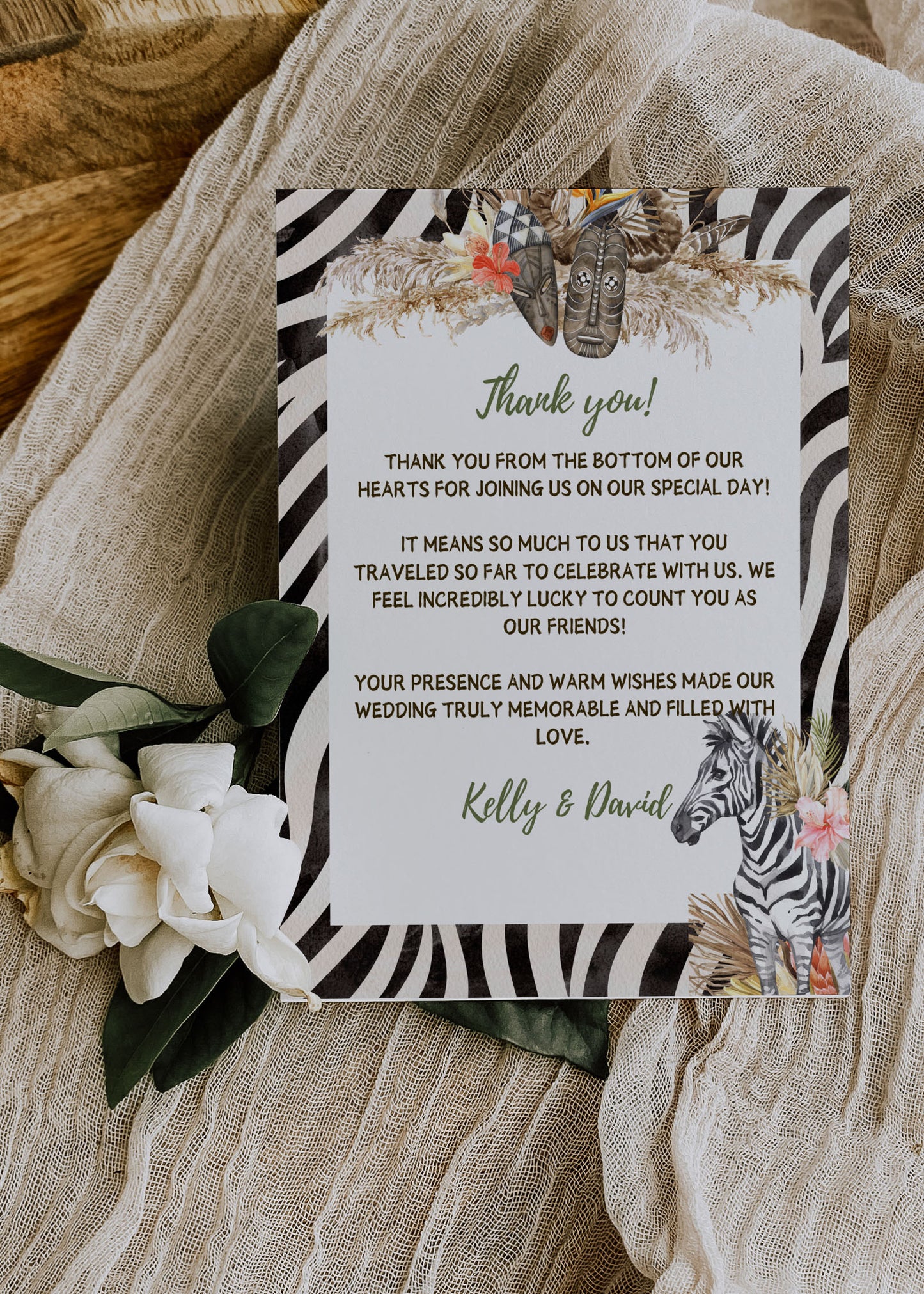 African Safari Savanna Wild Animal Tropical Palm Tree Watercolour Destination Wedding Accommodation 4.25x5.5" Instant Download - "African Safari"