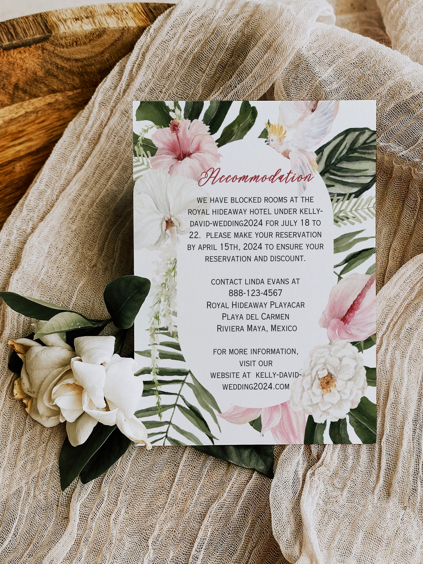 Beach Tropical Hibiscus Jungle Orchid Cockatoo Heart Watercolour Destination Wedding Save the Date Instant Download - "Hibiscus"