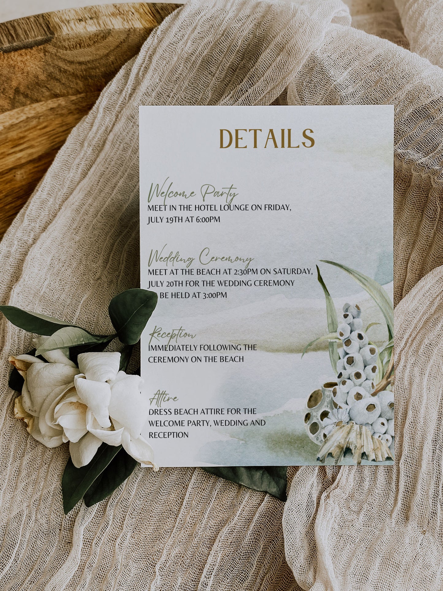 Beach Tropical Sea Shell Coastal Underwater Watercolour Destination Wedding Details Insert 4.25x5.5" Instant Download - "Siamese Fish"