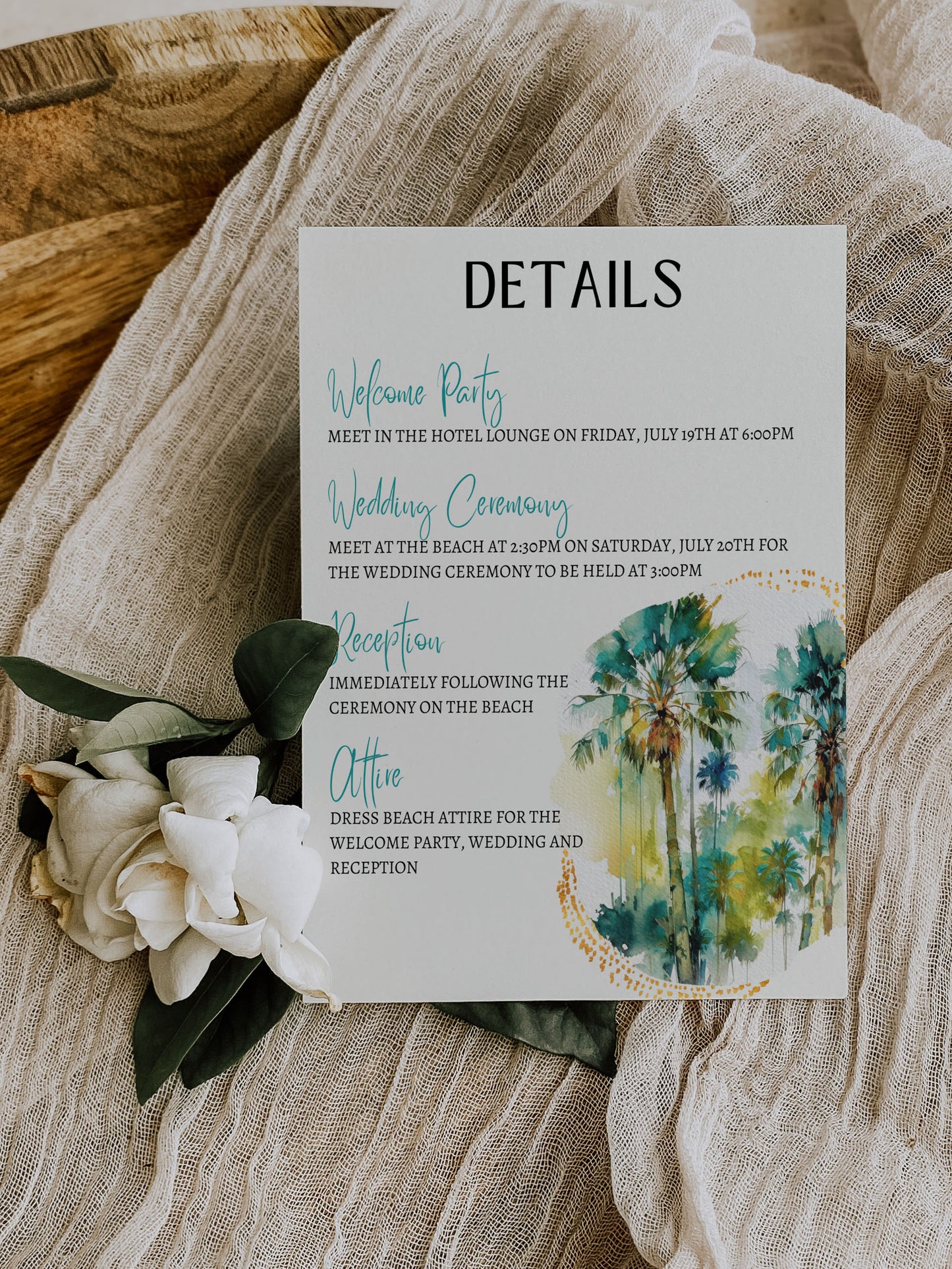 Beach Tropical Palm Tree Jungle Watercolour Destination Wedding Invitation and RSVP Suite Instant Download - "Tropical Palm"