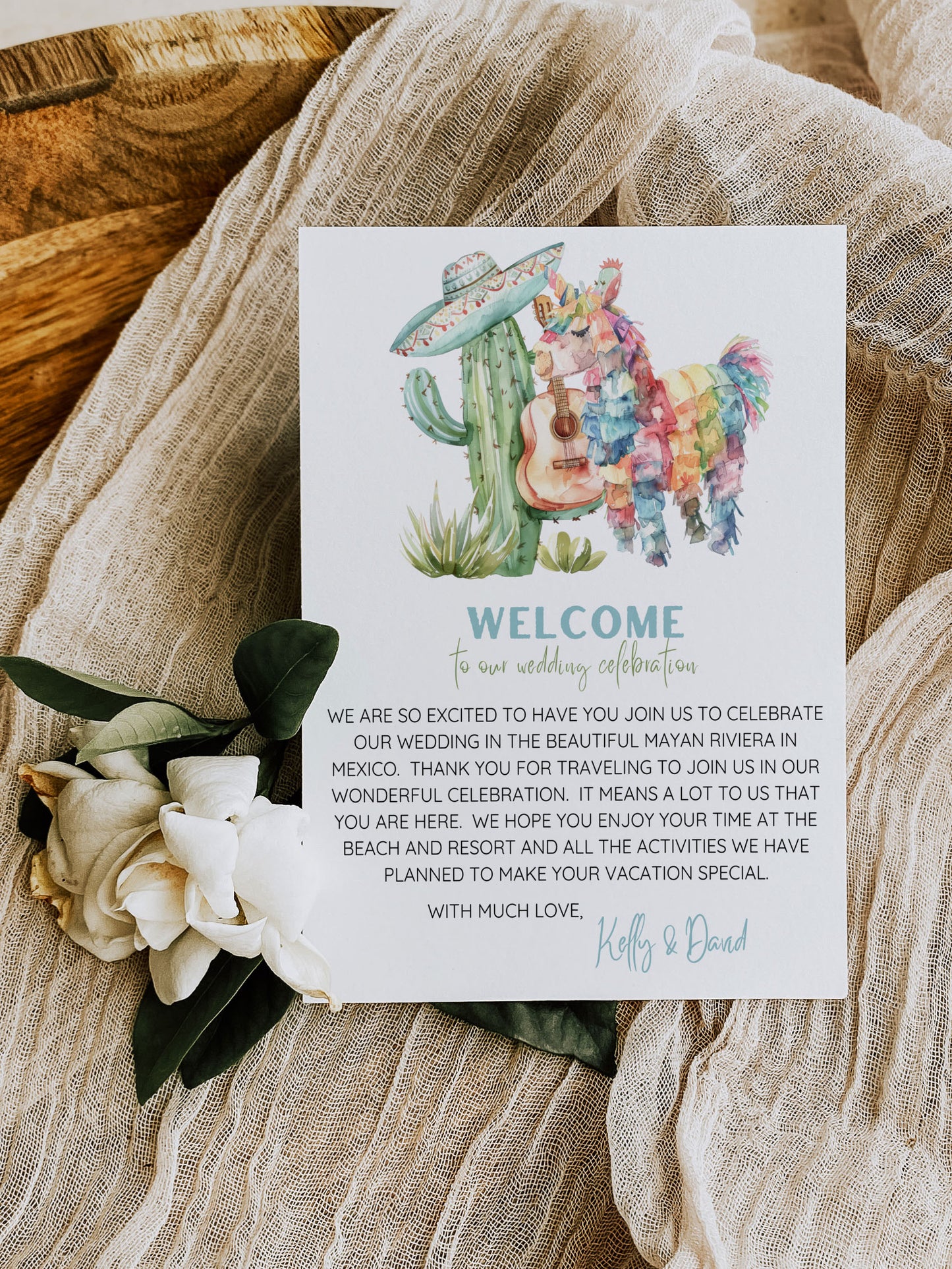 Mexico Beach Tropical Palm Tree Cactus Temple Church Watercolour Destination Wedding Accommodation 4.25x5.5" Instant Download - "Mexico"