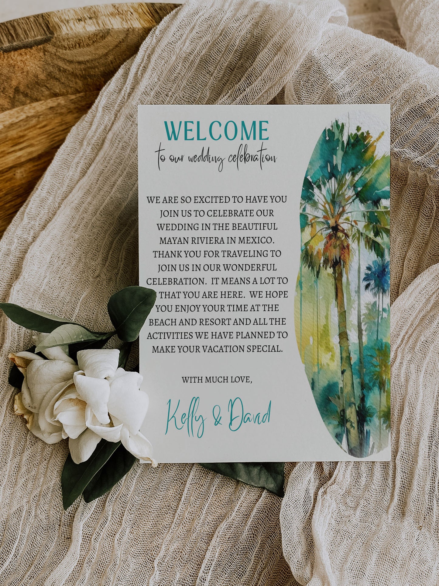 Beach Tropical Palm Tree Jungle Watercolour Destination Wedding Thank You Card 5.5x4.25" Instant Download - "Tropical Palm"