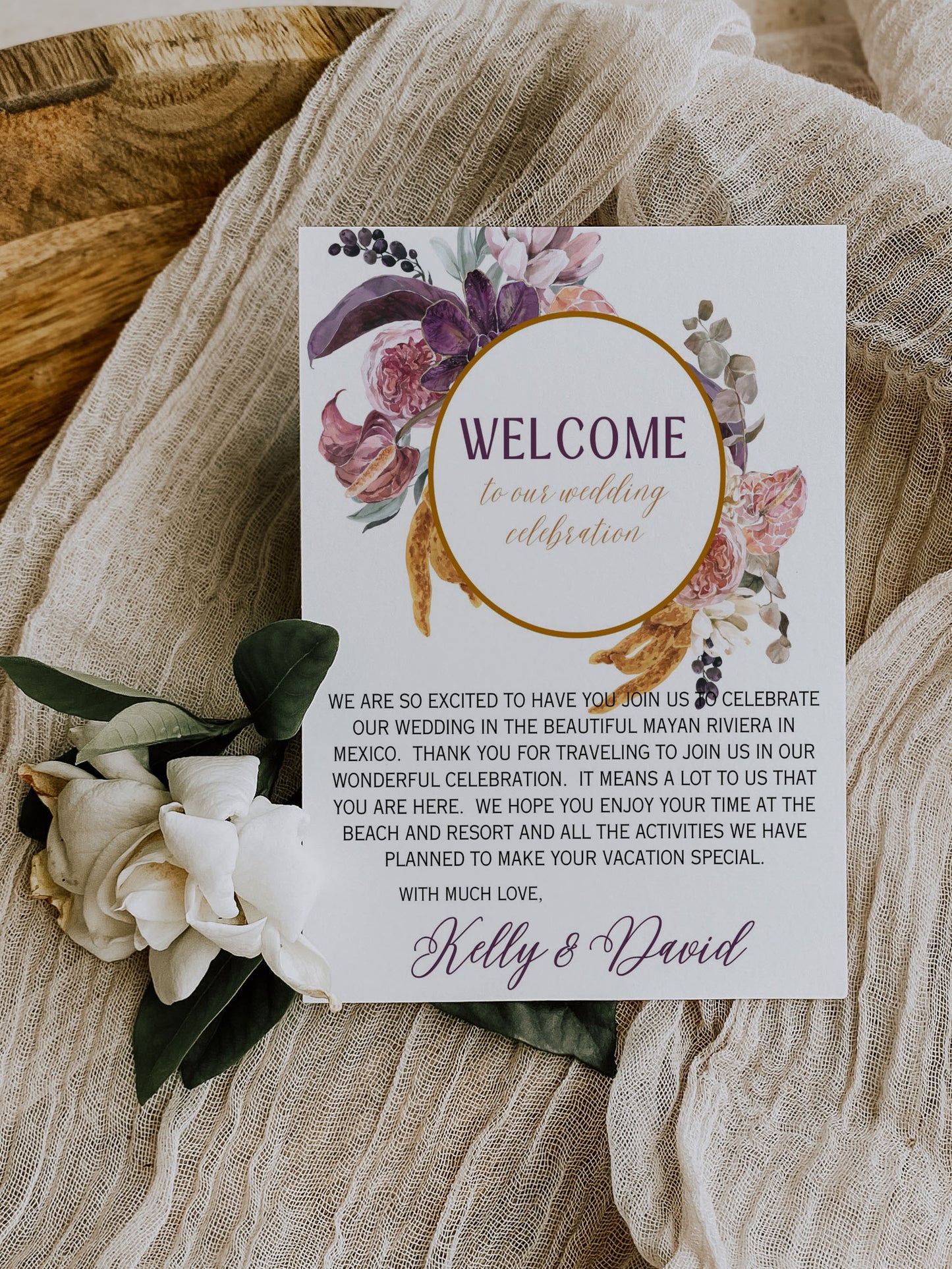 Beach Tropical Floral Cockatoo Watercolour Destination Wedding Welcome Insert 4.25x5.5" Instant Download - "Tropical Floral"