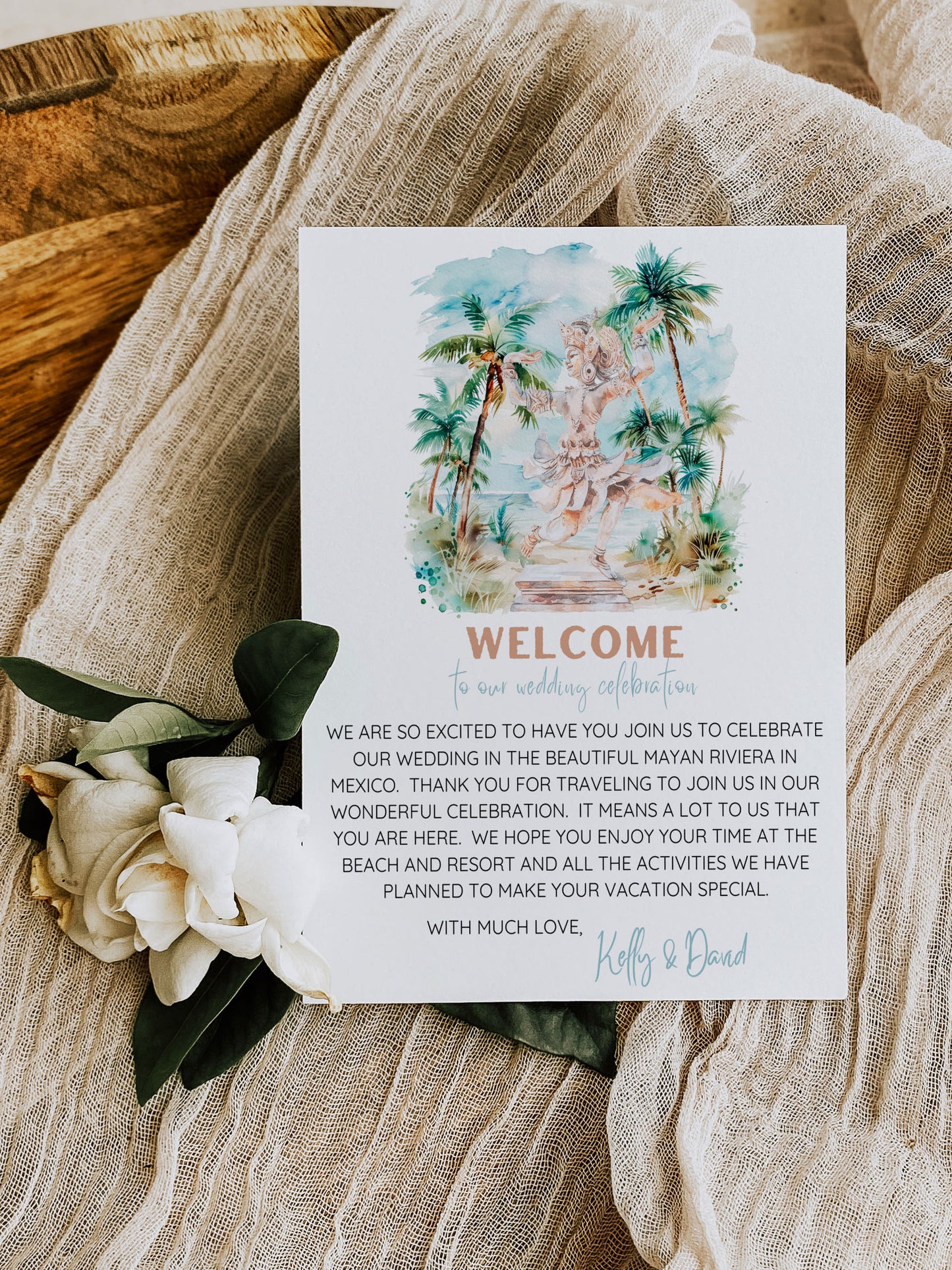 Bali Beach Tropical Palm Tree Jungle Temples Buddha Watercolour Destination Wedding Welcome Insert 4.25x5.5" Instant Download - "Bali"