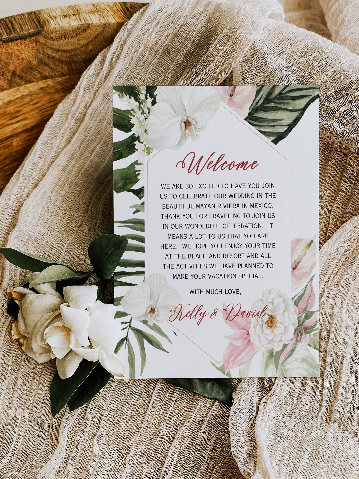 Beach Tropical Hibiscus Jungle Orchid Cockatoo Heart Watercolour Destination Wedding Save the Date Instant Download - "Hibiscus"