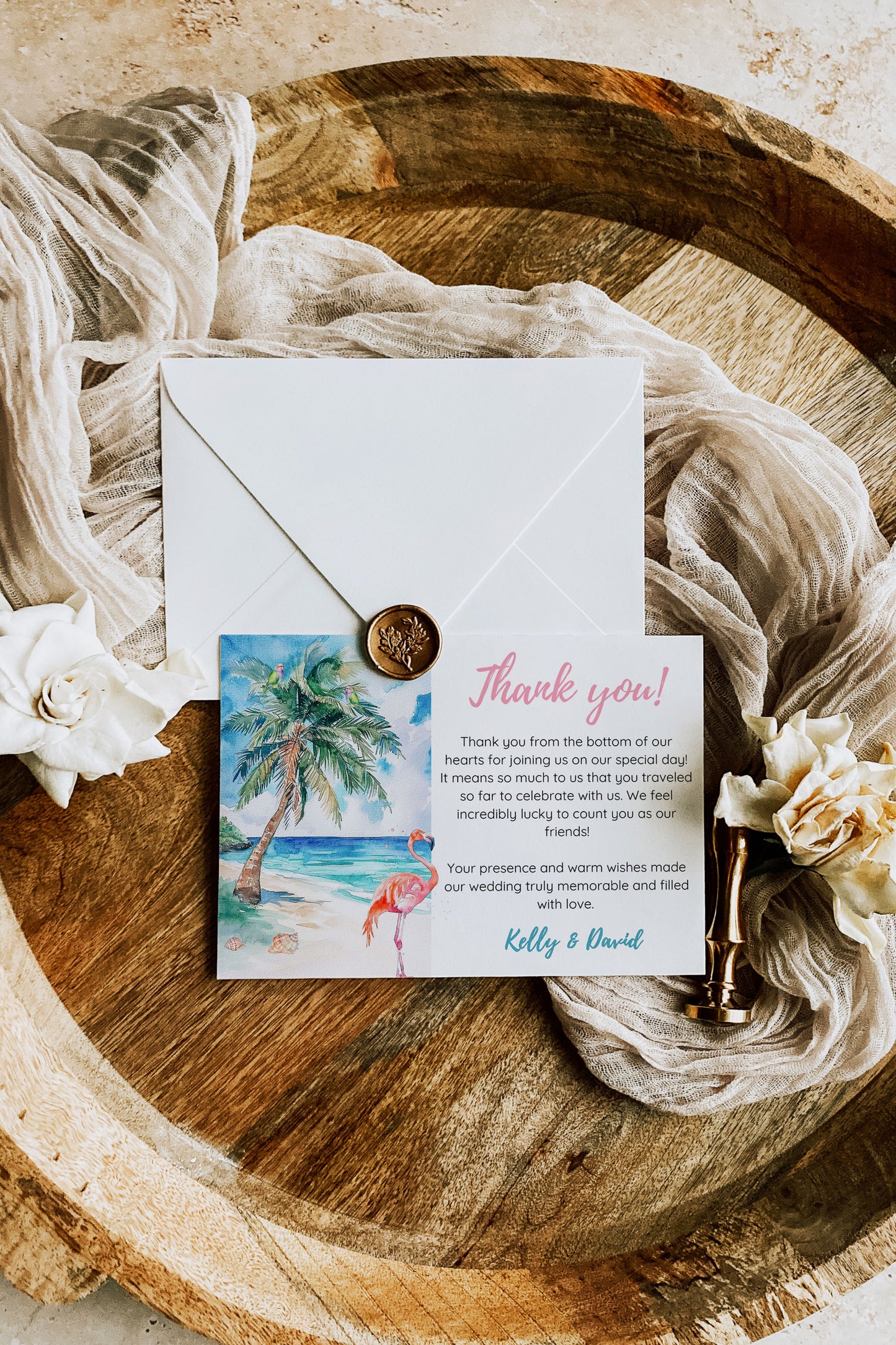 Beach Tropical Turtle Underwater Palm Tree Watercolour Destination Wedding Thank You Card 5.5x4.25" Instant Download - "Tropical Escape"