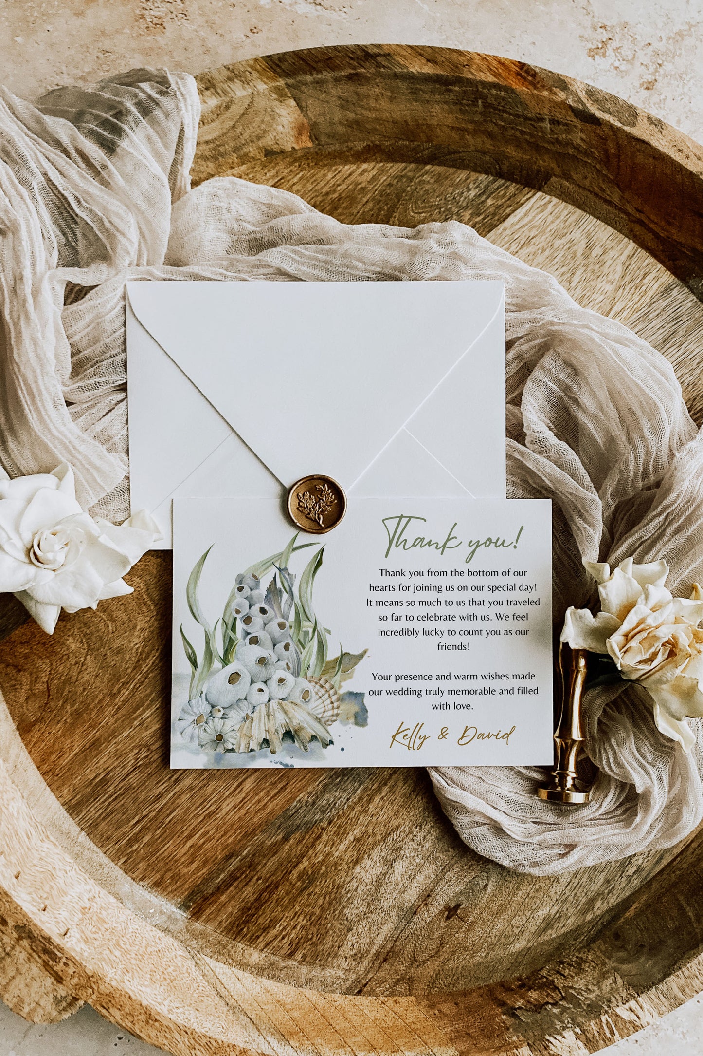 Beach Tropical Sea Shell Coastal Underwater Watercolour Destination Wedding Thank You Card 5.5x4.25" Instant Download - "Siamese Fish"