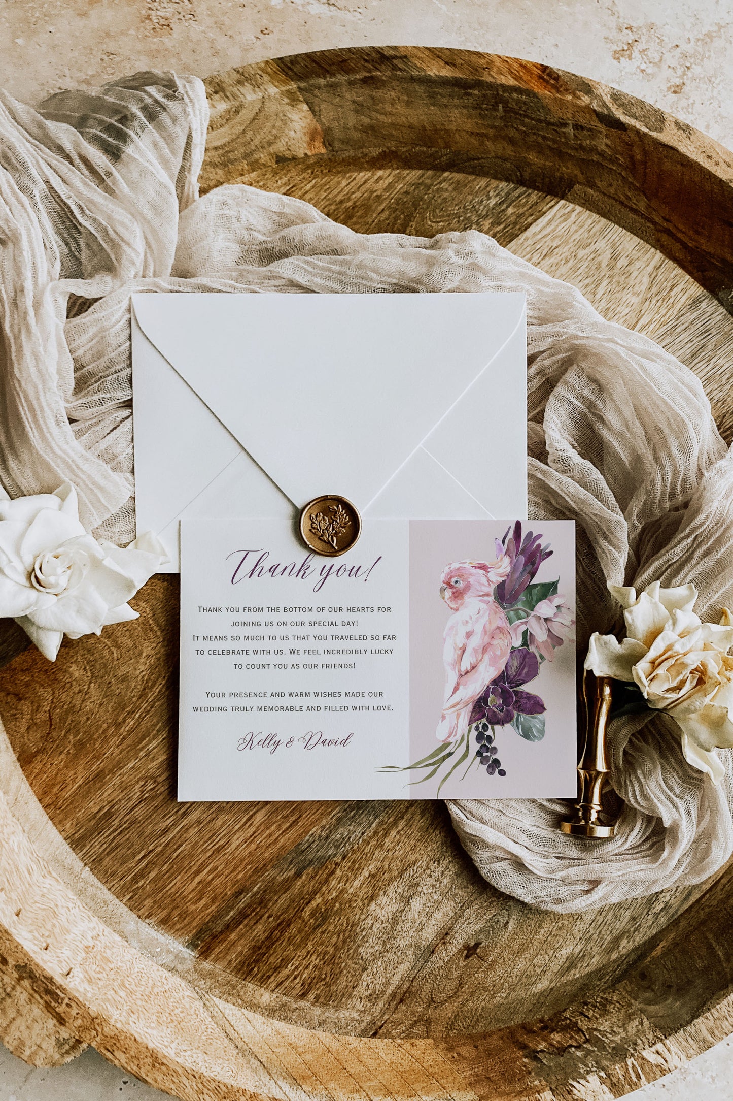 Beach Tropical Floral Cockatoo Watercolour Destination Wedding Thank You Card 5.5x4.25" Instant Download - "Tropical Floral"