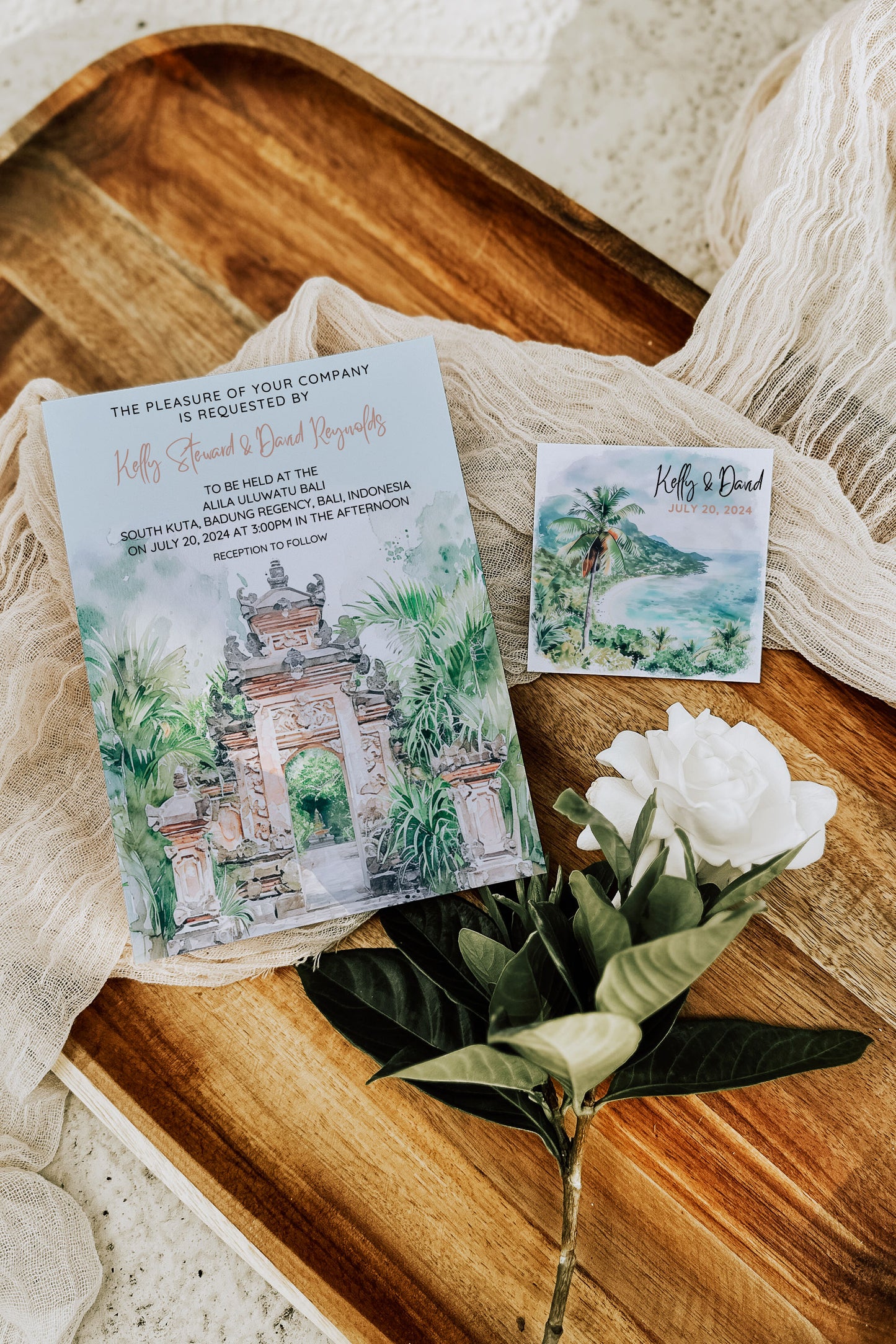 Bali Beach Tropical Palm Tree Jungle Temples Buddha Watercolour Destination Wedding Invitation and RSVP Suite Instant Download - "Bali"