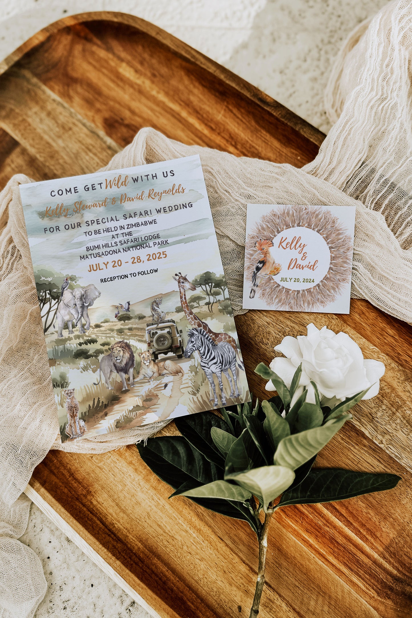 African Safari Savanna Wild Animal Tropical Palm Tree Watercolour Destination Wedding Invitation and RSVP Suite Instant Download - "Africa"