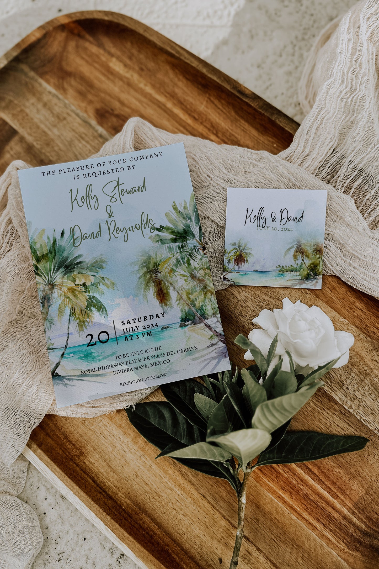 Beach Tropical Palm Trees Watercolour Destination Wedding Invitation and RSVP Suite Instant Download - "PALM TREES"