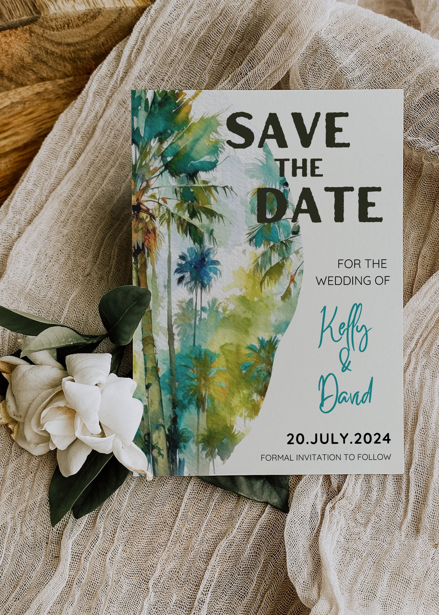 Beach Tropical Palm Tree Jungle Watercolour Destination Wedding Thank You Card 5.5x4.25" Instant Download - "Tropical Palm"