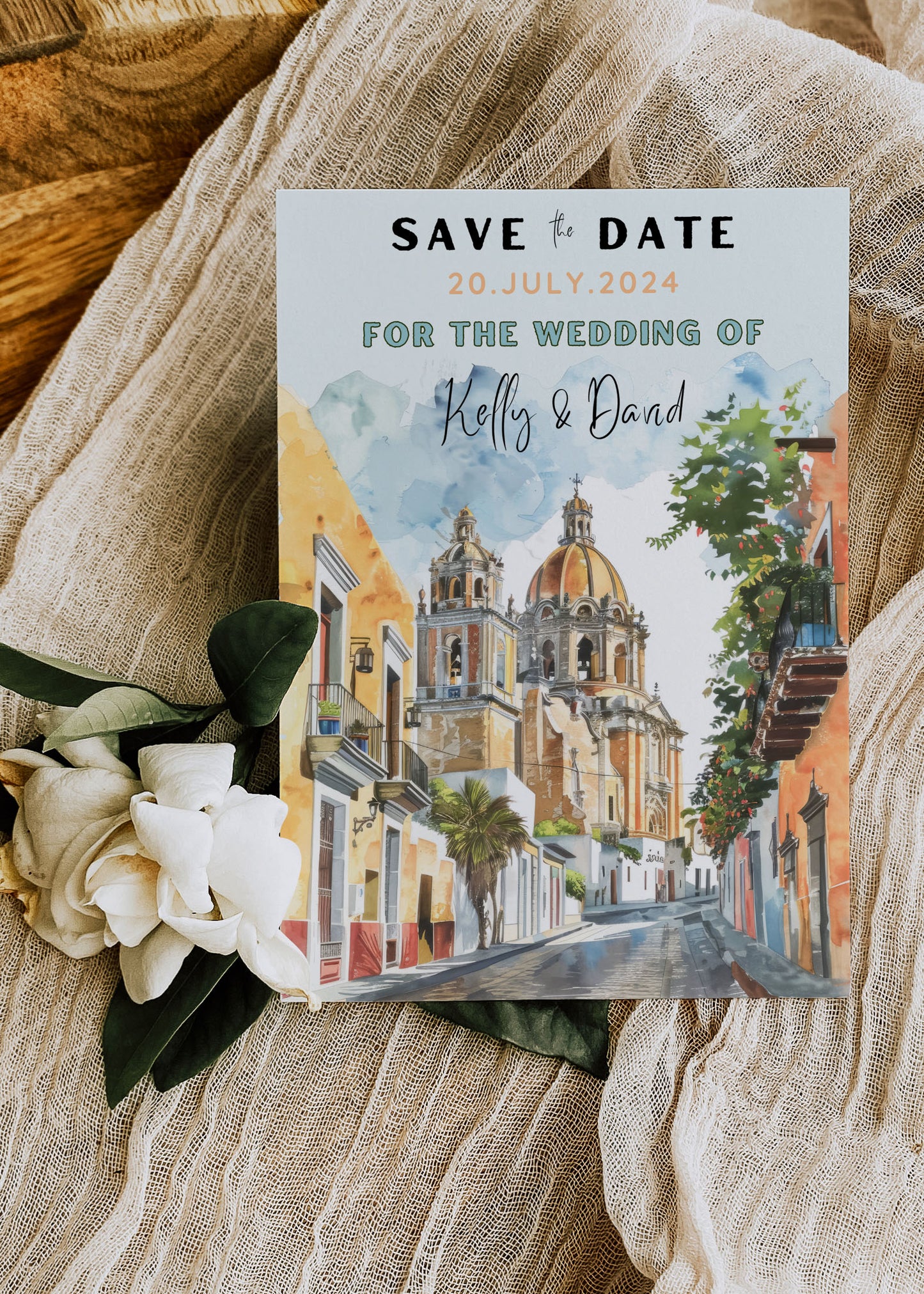 Mexico Beach Tropical Palm Tree Cactus Temple Church Watercolour Destination Wedding Accommodation 4.25x5.5" Instant Download - "Mexico"